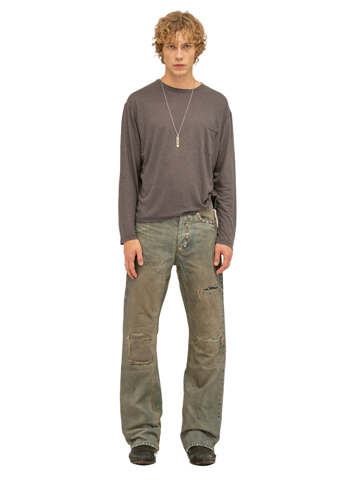 STUDDED SELVEDGE BOOTCUT DENIM