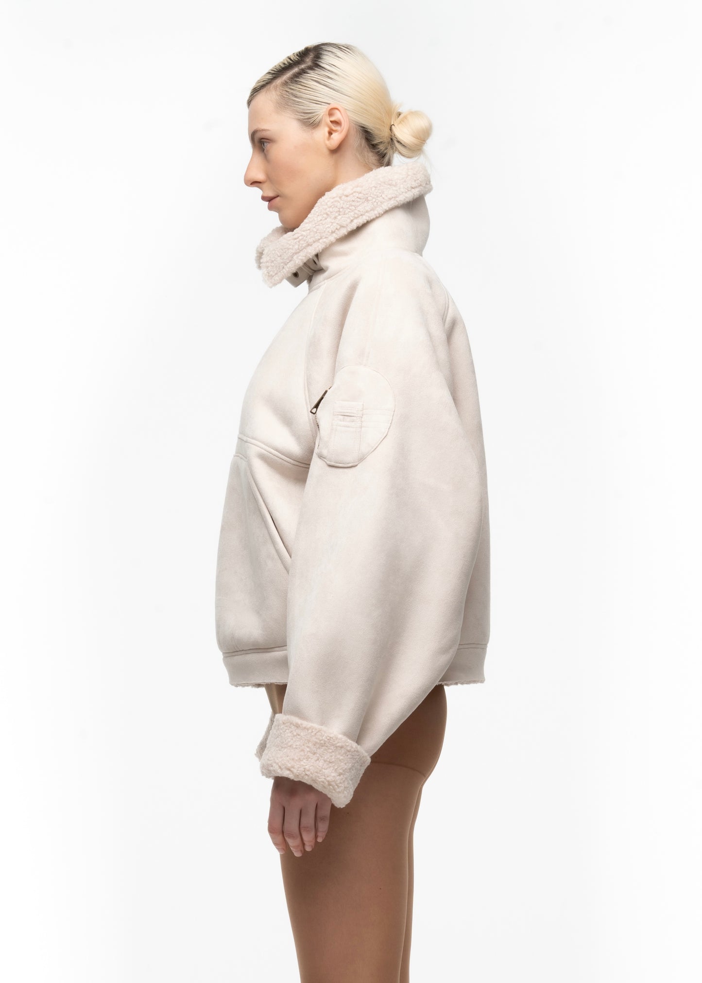 HEAVY FLIGHT SHEARLING HOODIE WHITE WOMEN'S CUT