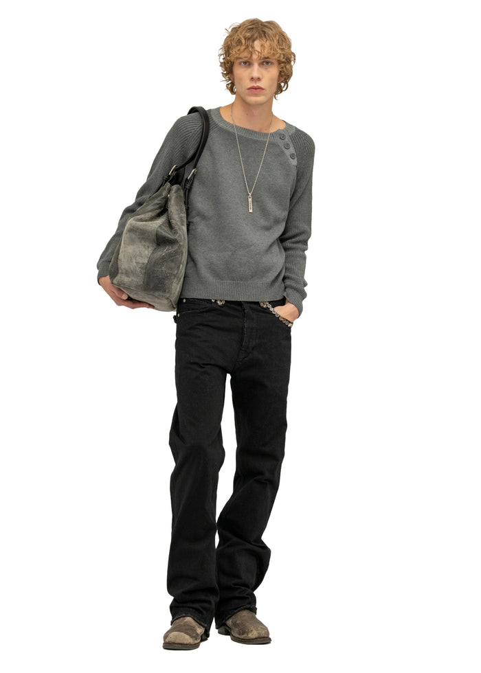 BUTTON KNIT CREWNECK GREY