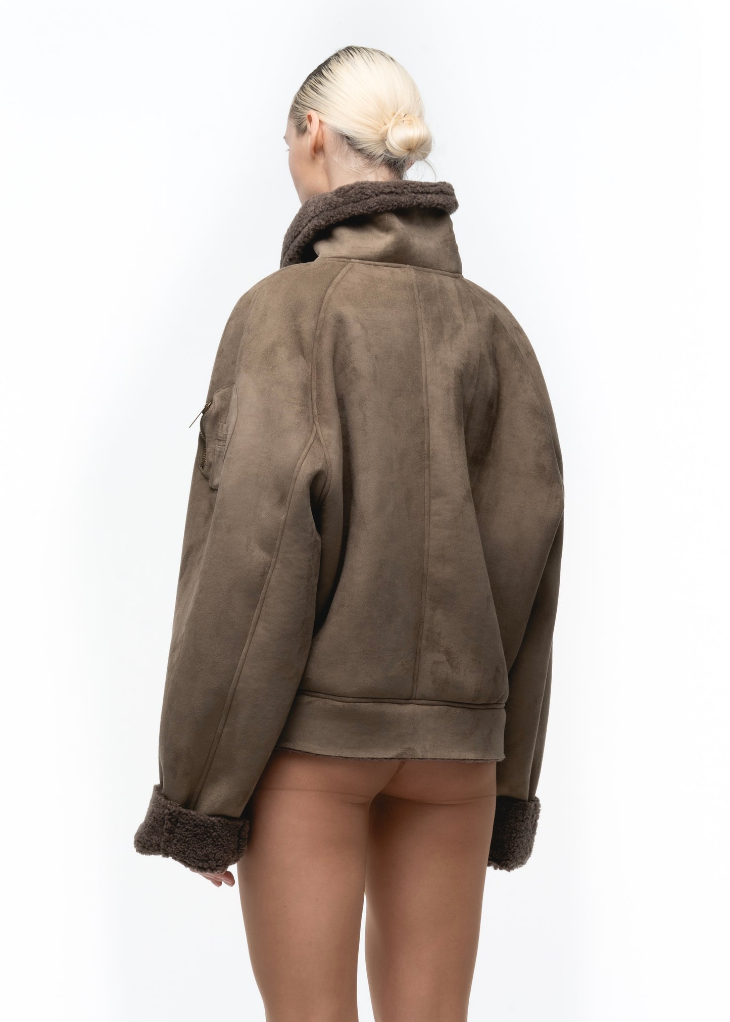 HEAVY FLIGHT SHEARLING JACKET OLIVE WOMEN'S CUT