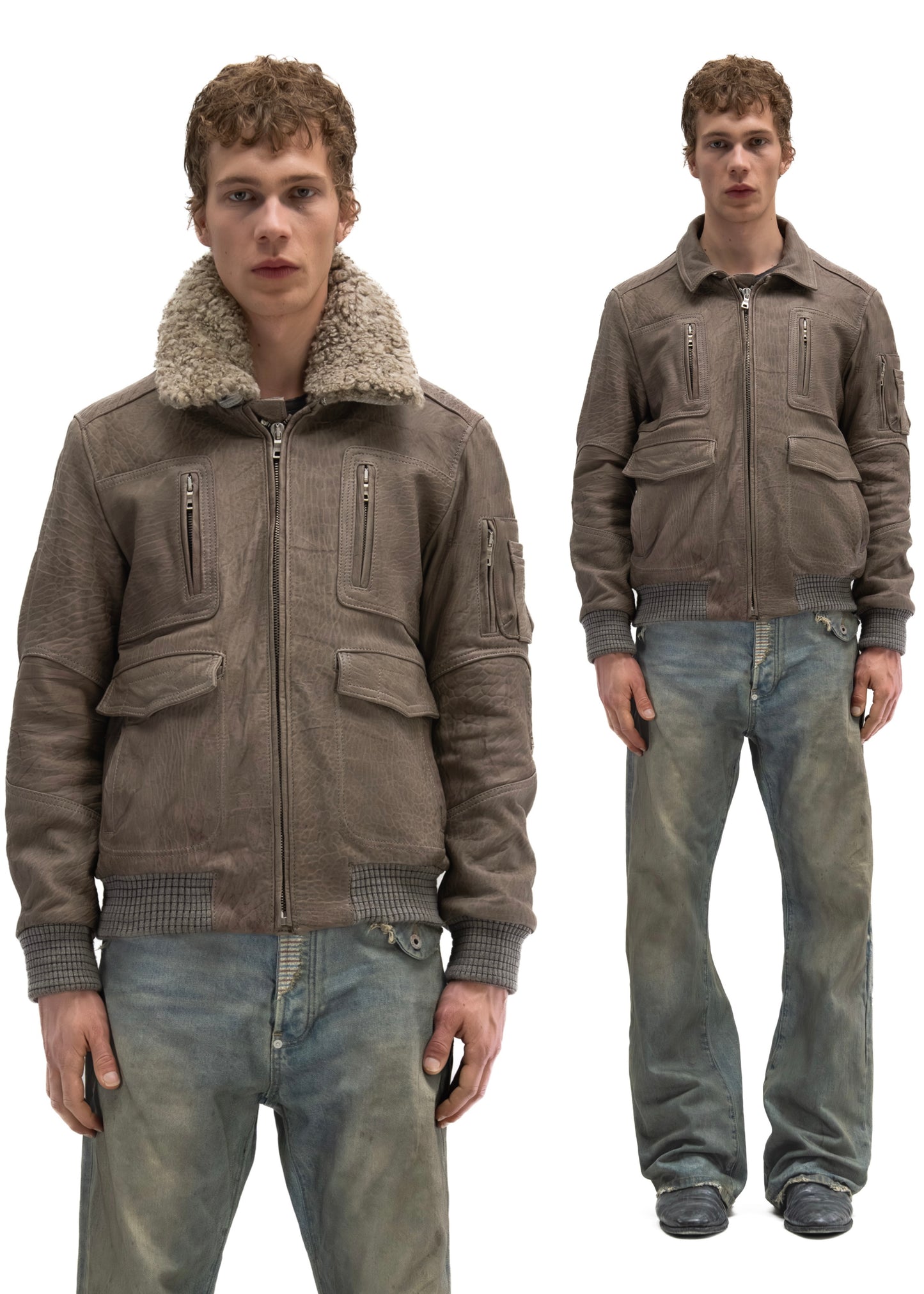 AVIATOR FUR LEATHER JACKET GREY