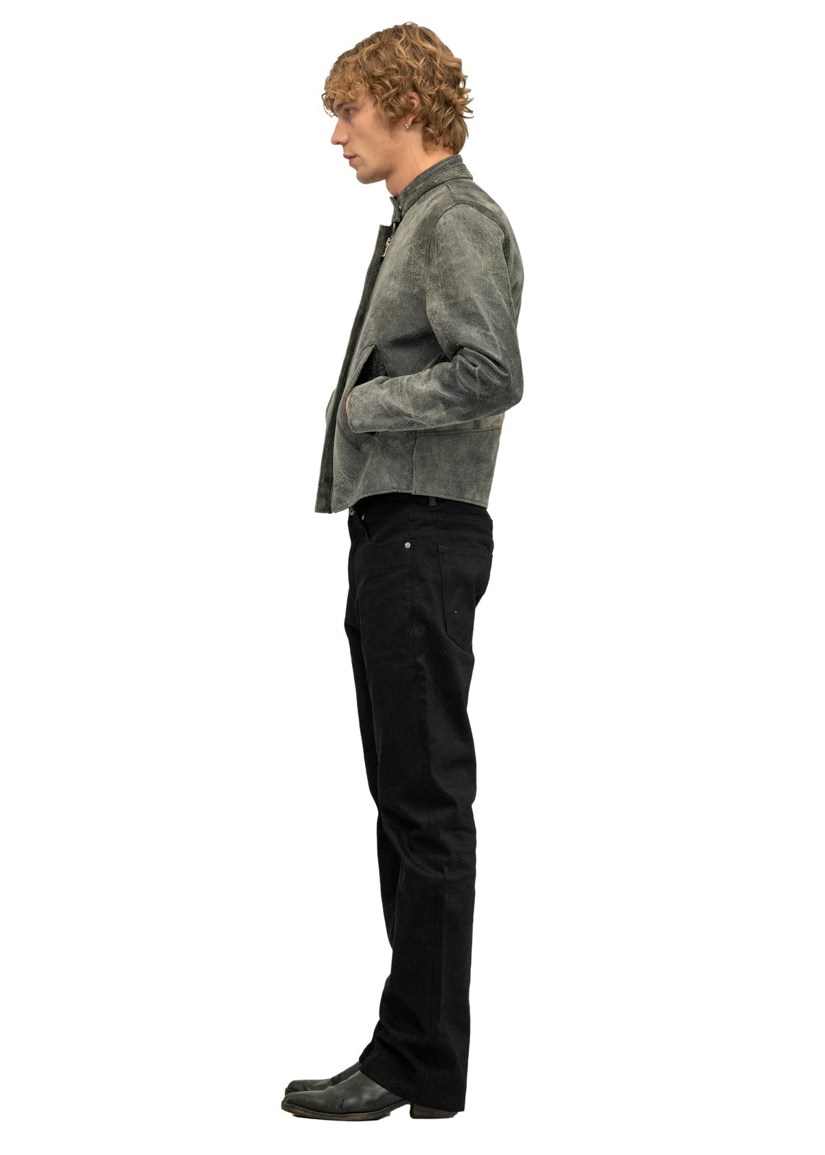 DRIVER ONE CUT STONE LEATHER JACKET