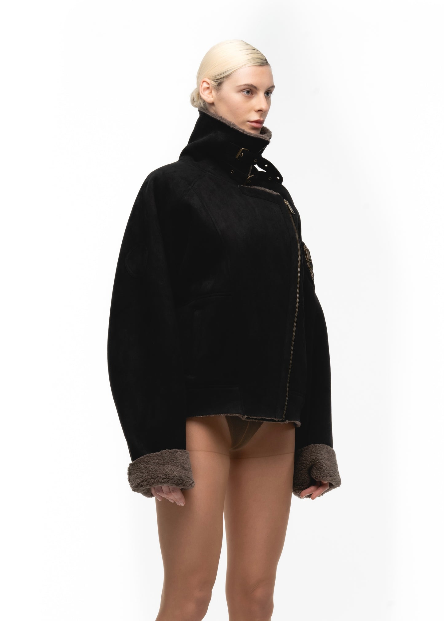 HEAVY FLIGHT SHEARLING JACKET BROWN/BLACK WOMEN'S CUT