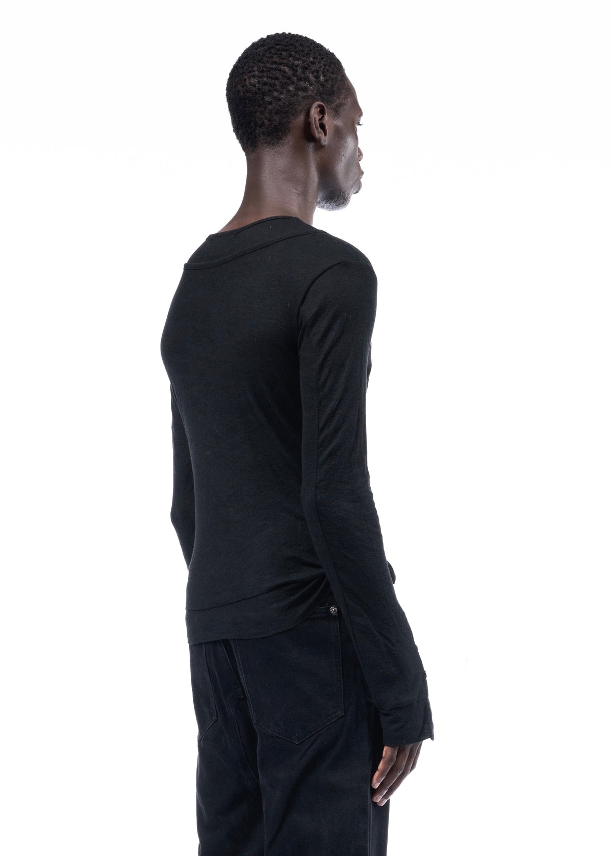 DOUBLE-LAYERED BUTTON ORGANIC COTTON LONGSLEEVE BLACK