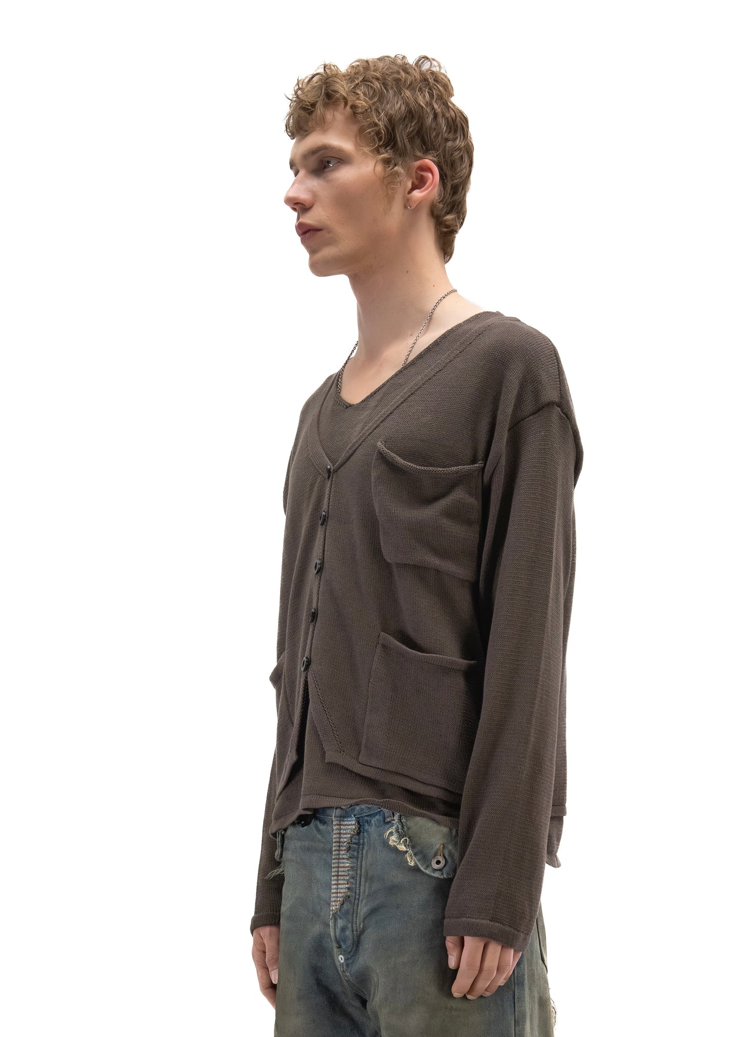 DOUBLE LAYERED KNIT CARDIGAN