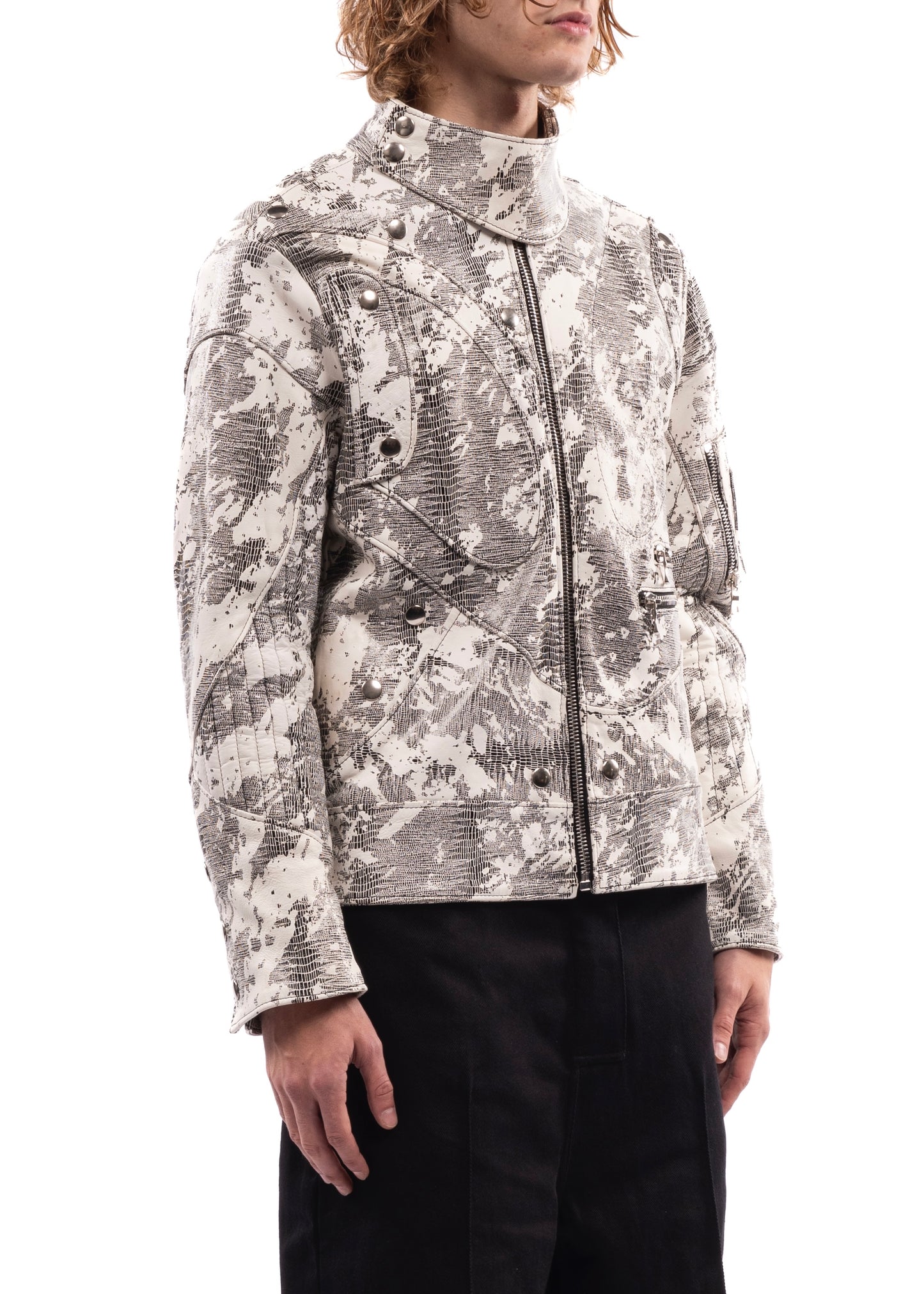 CAMOUFLAGE LEATHER SLATE COLLAR JACKET