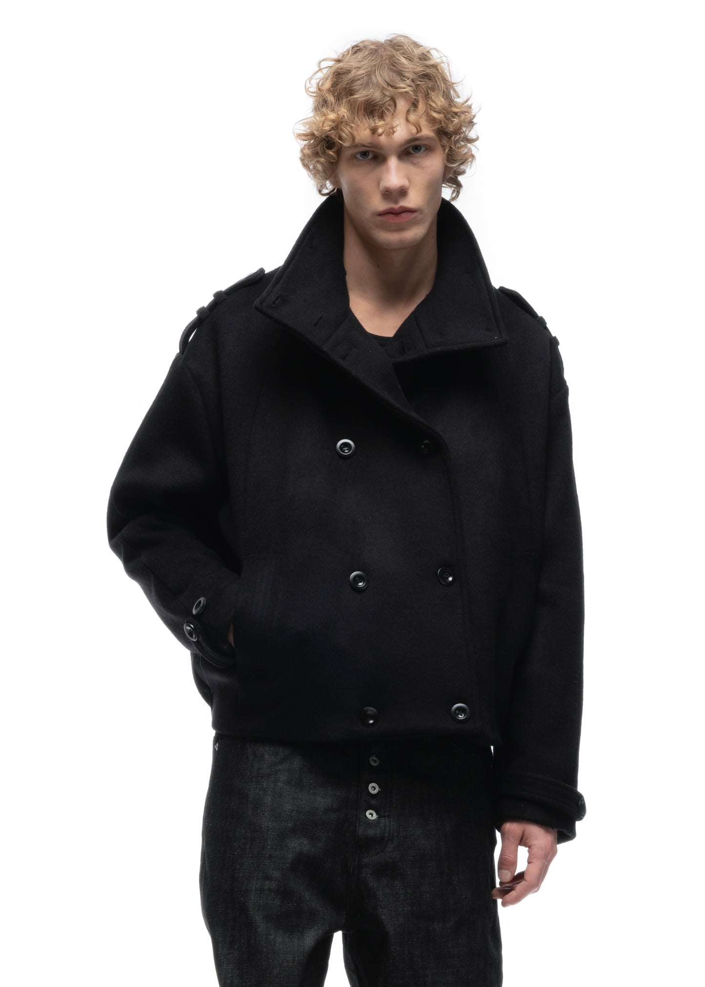 BUTTON UP MARINE JACKET BLACK