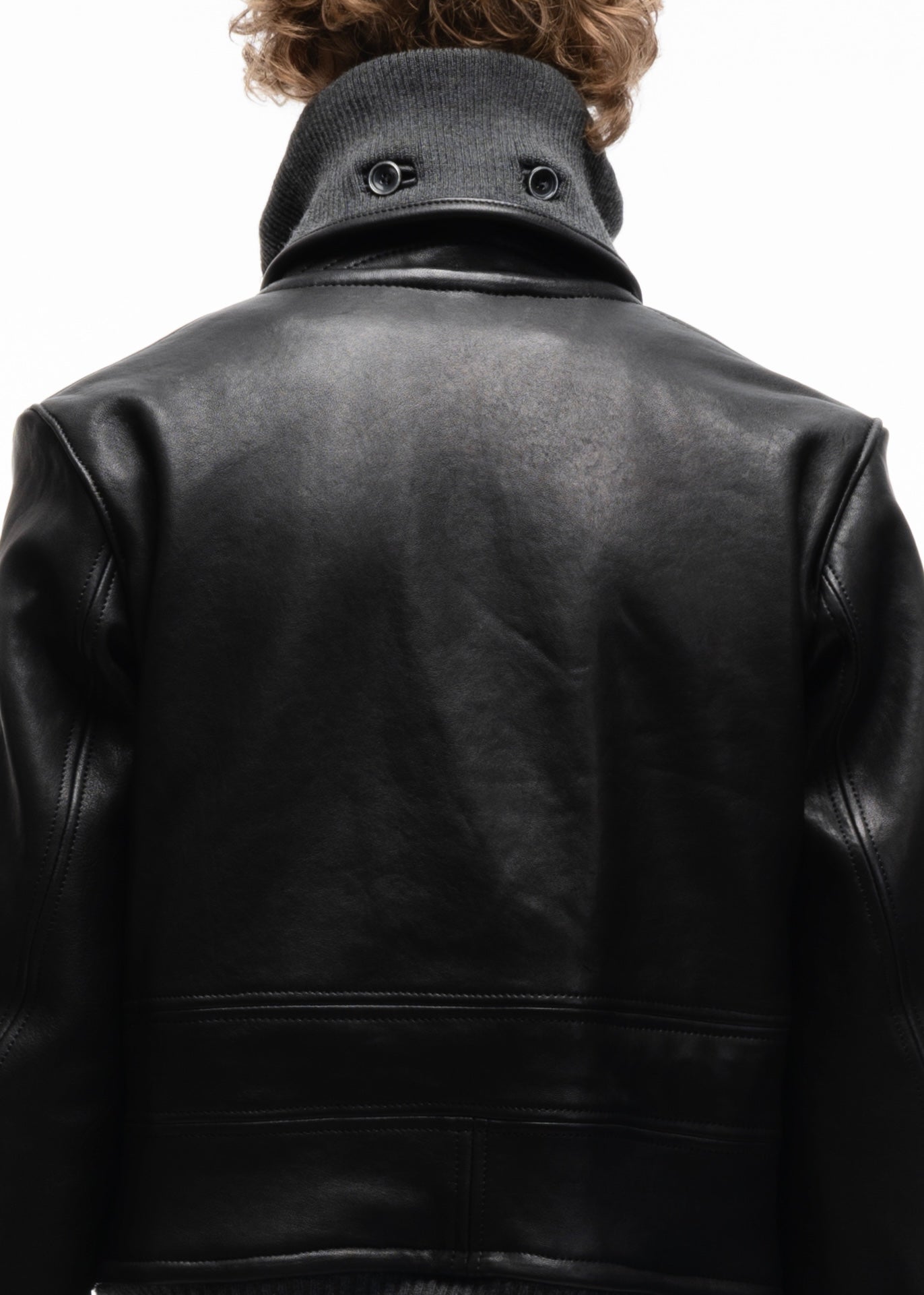 COLLAR UP BUTTON LEATHER JACKET BLACK