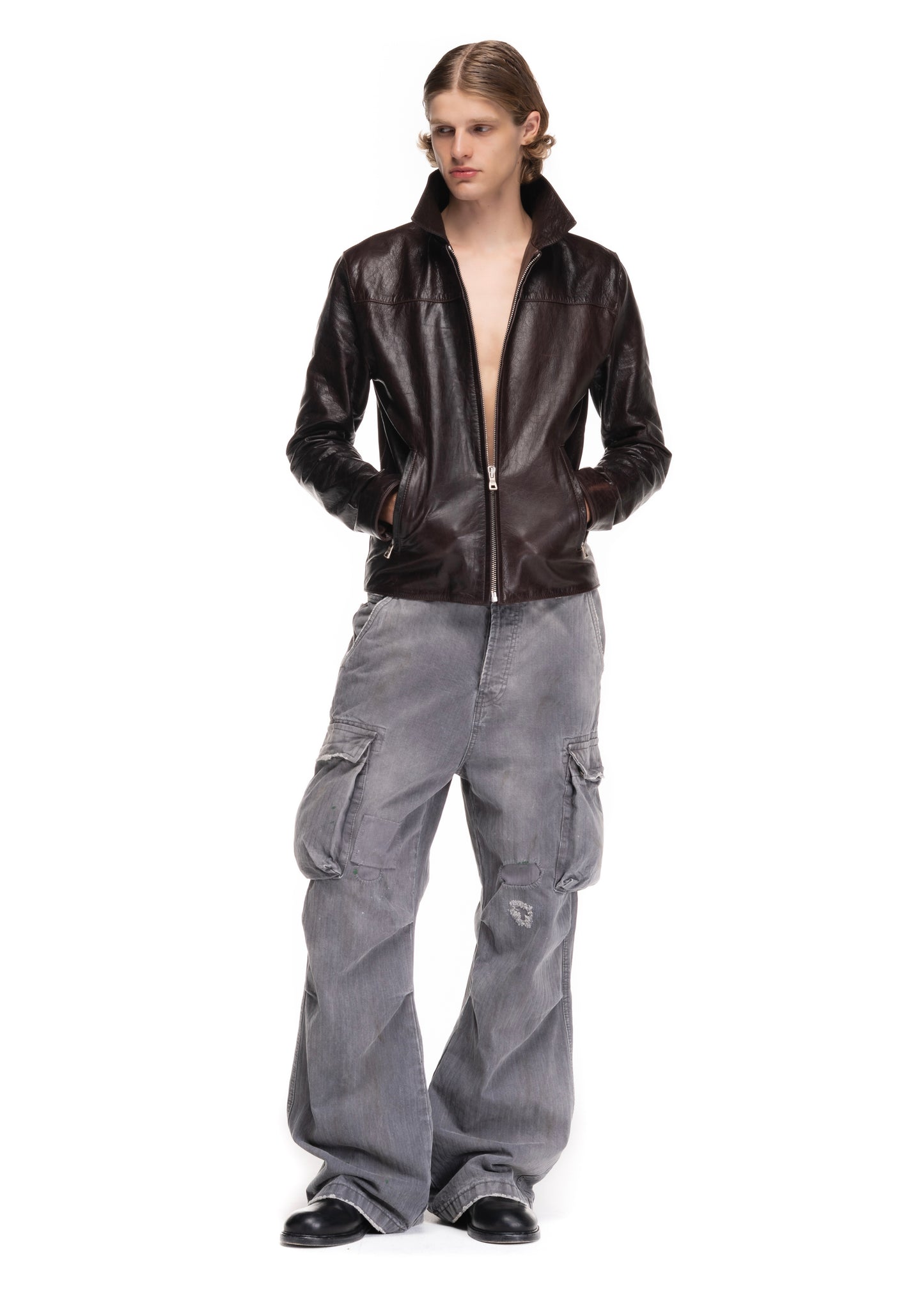 SLIM BASIC CUT LEATHER JACKET 001