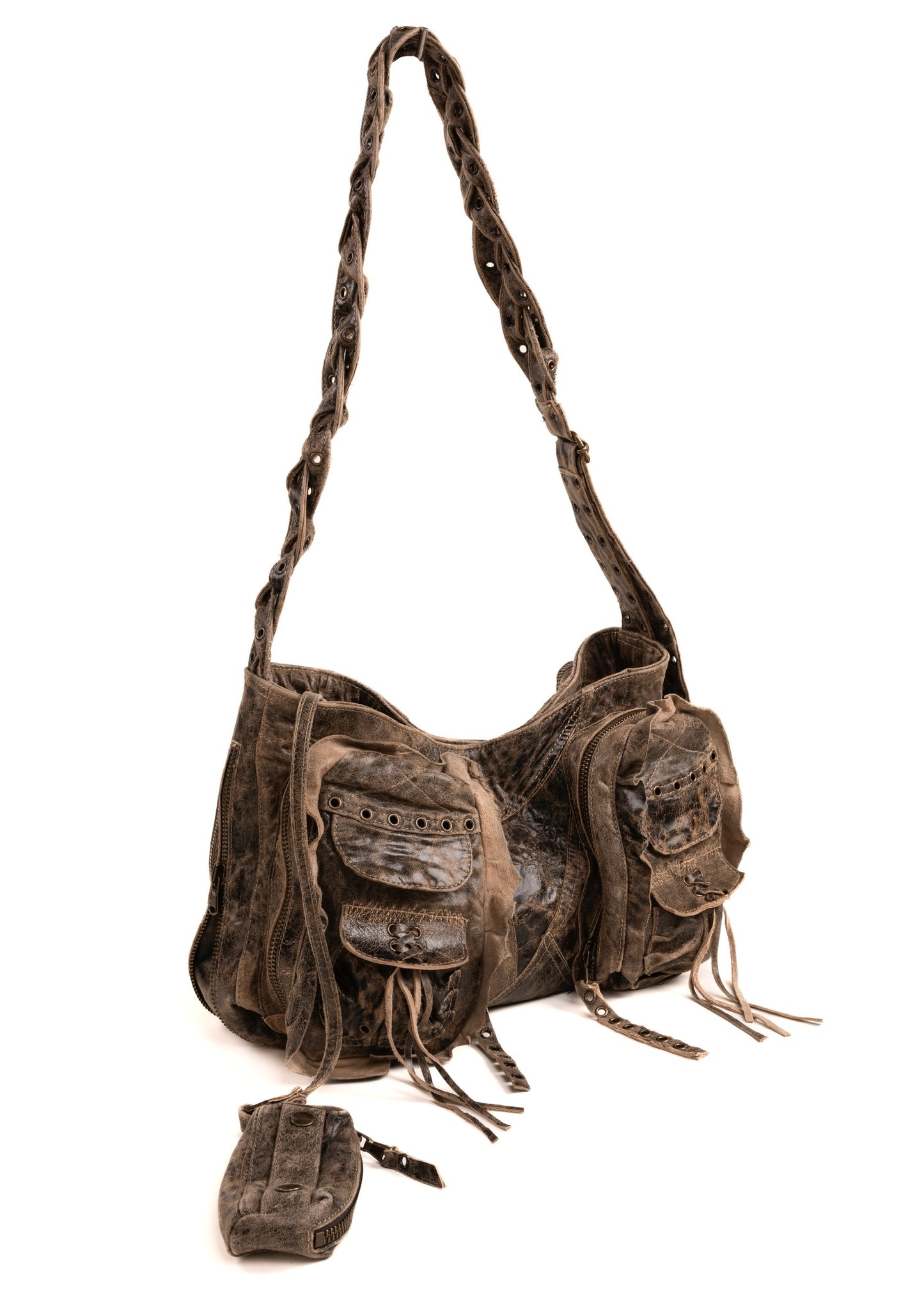 BRAIDED USED LEATHER BAG 001