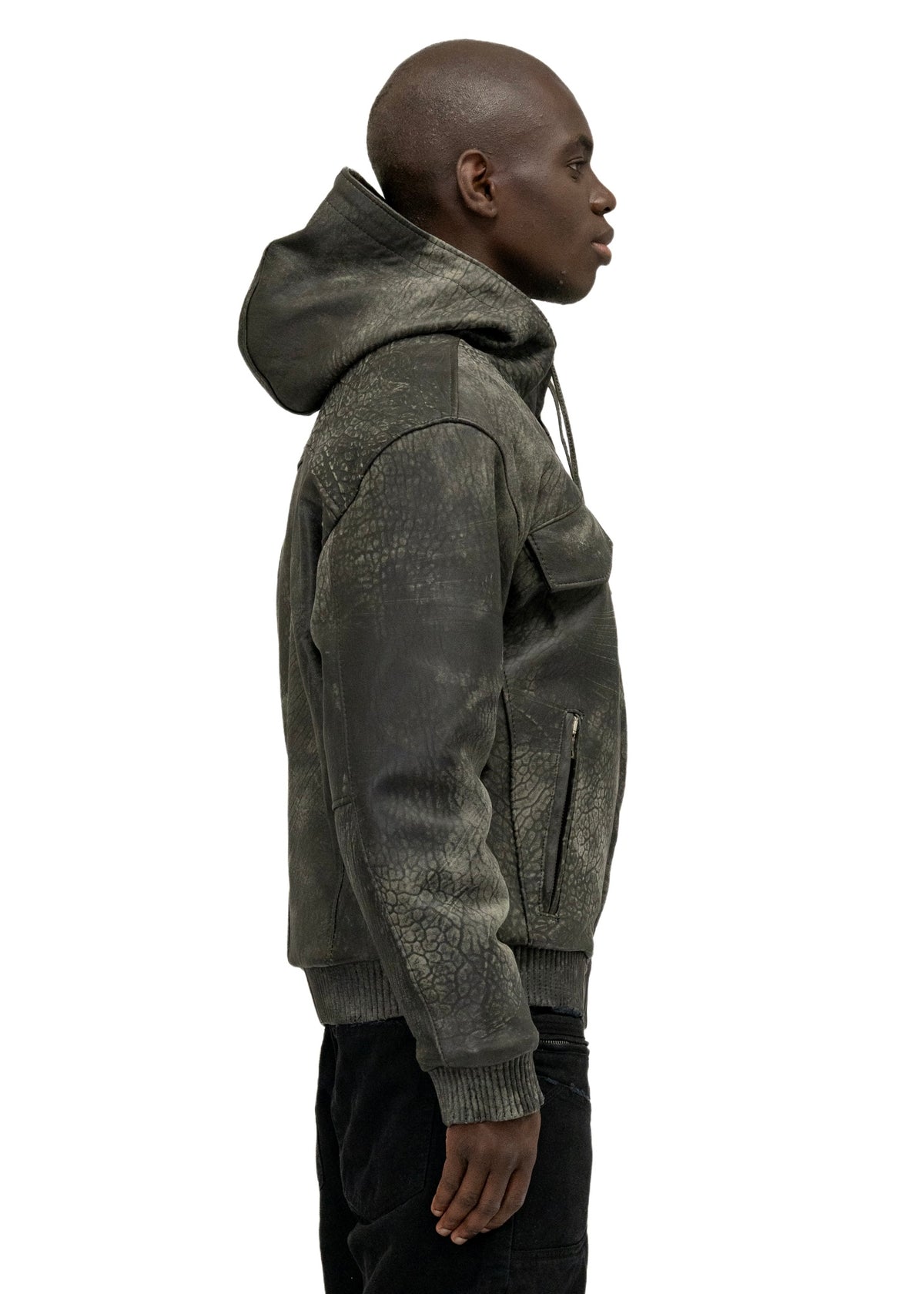SCAR HOOD LEATHER JACKET GREEN