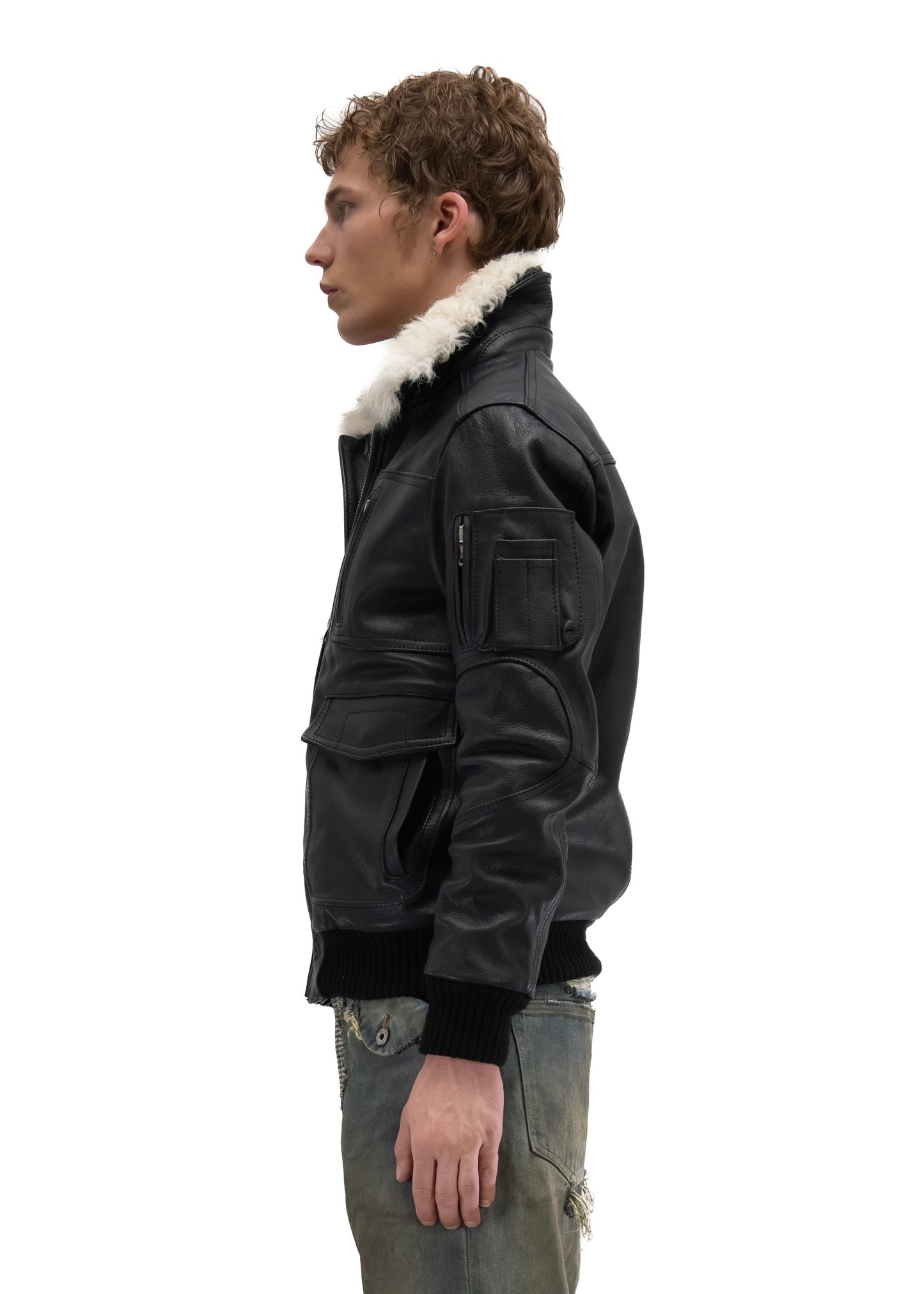 AVIATOR FUR LEATHER JACKET BLACK