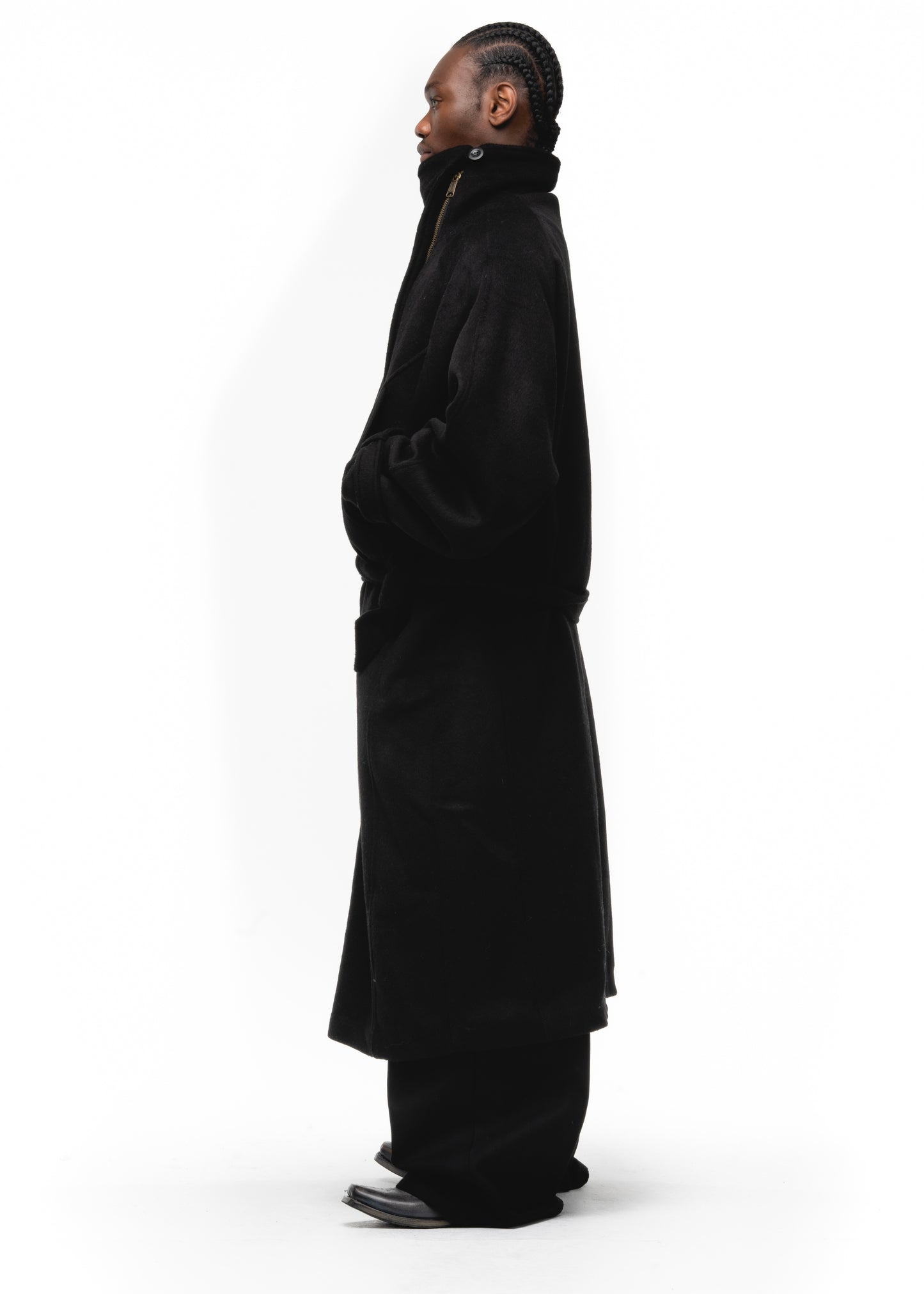 ASYMMETRICAL WOOL COAT BLACK