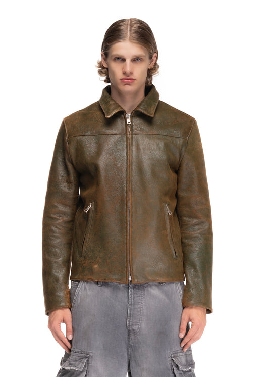 BASIC CUT LEATHER JACKET USED GREEN 002