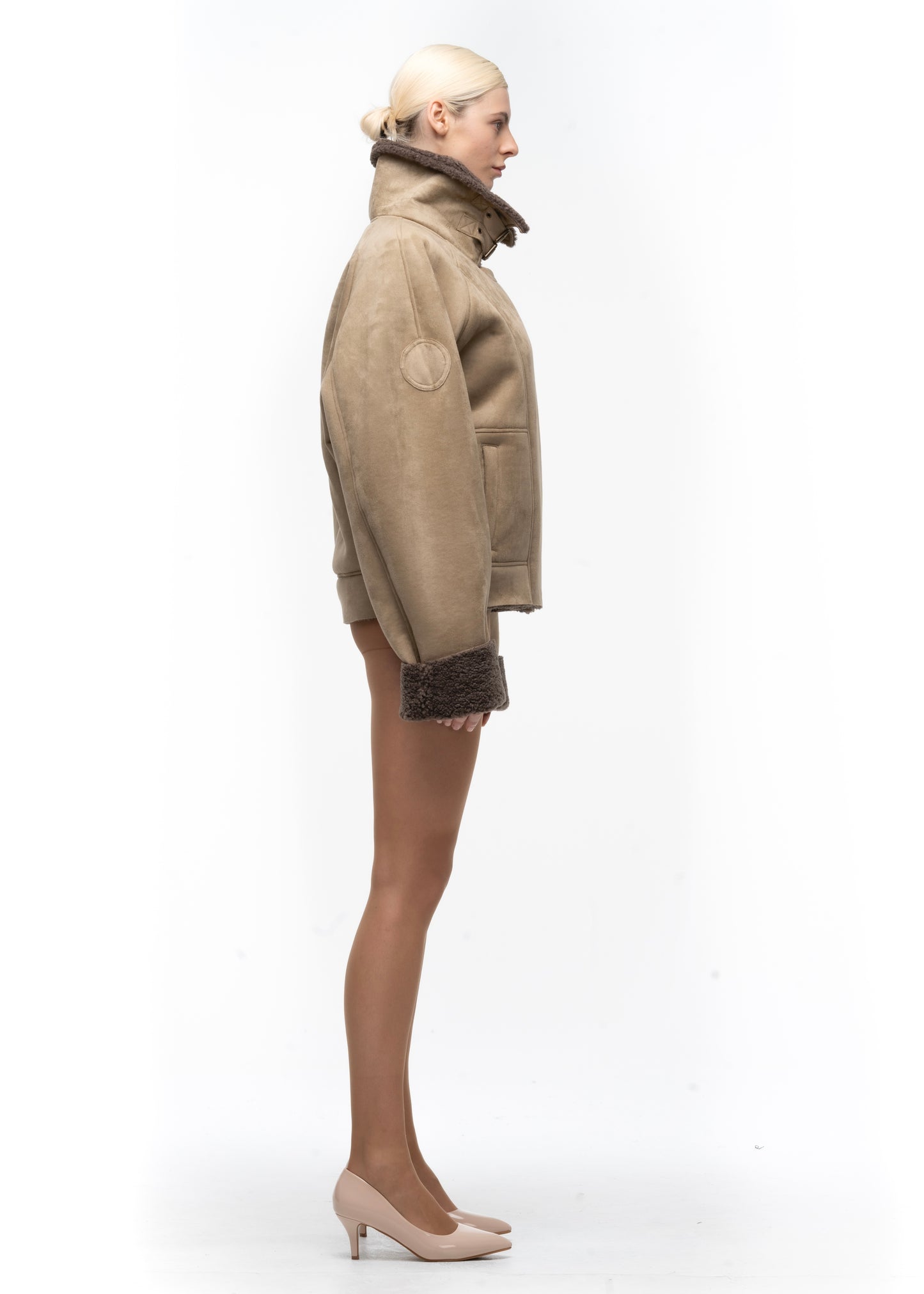 HEAVY FLIGHT SHEARLING JACKET DARK BEIGE WOMEN'S CUT