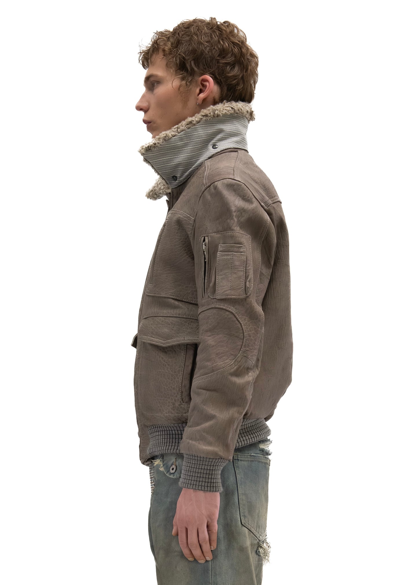 AVIATOR FUR LEATHER JACKET GREY