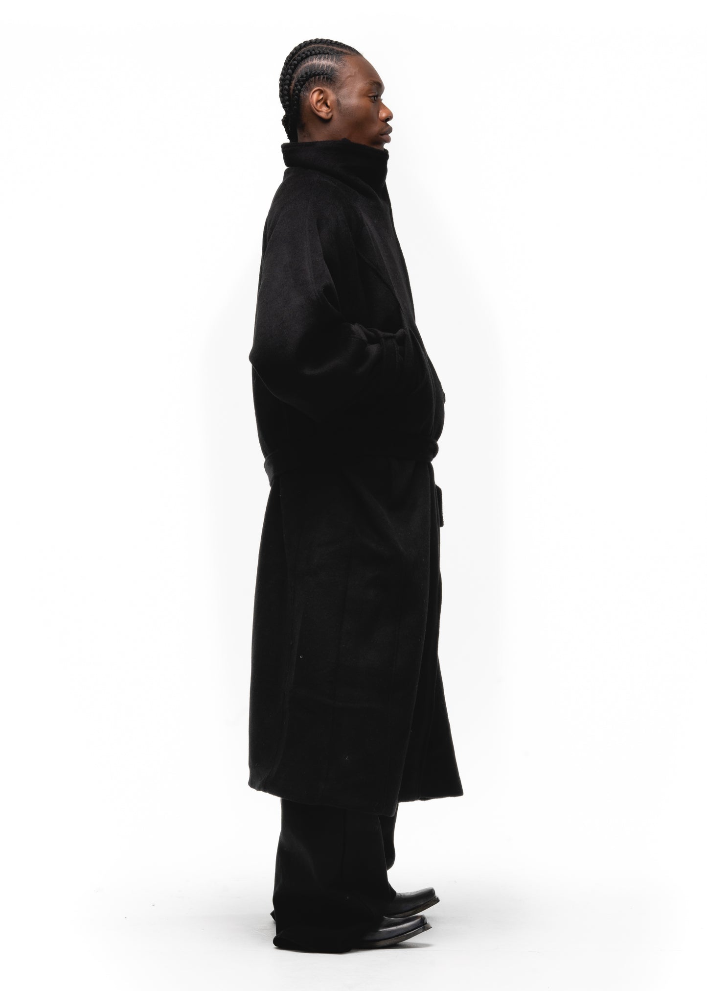 ASYMMETRICAL WOOL COAT BLACK