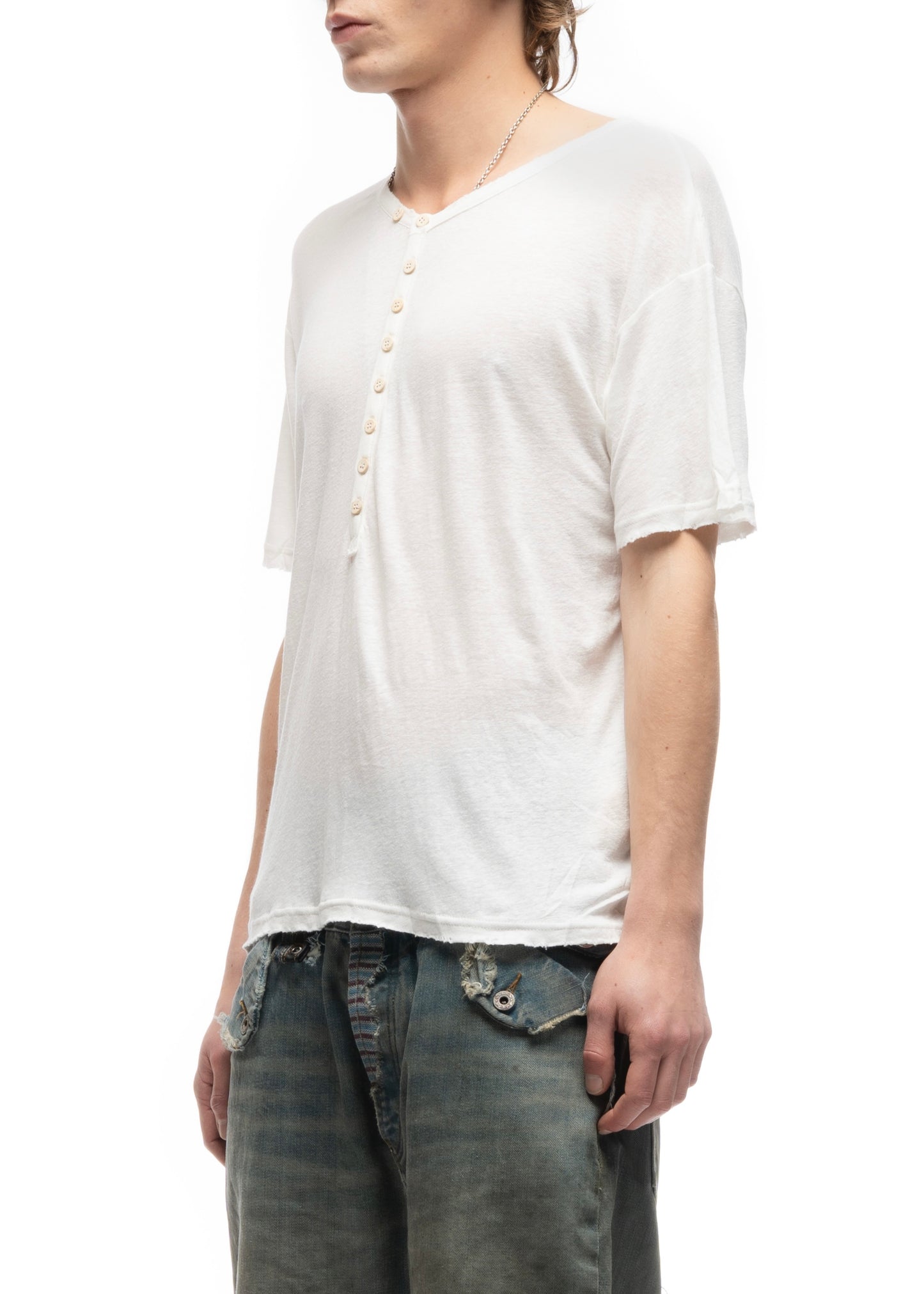 MESSAGE BUTTON UP T-SHIRT WHITE