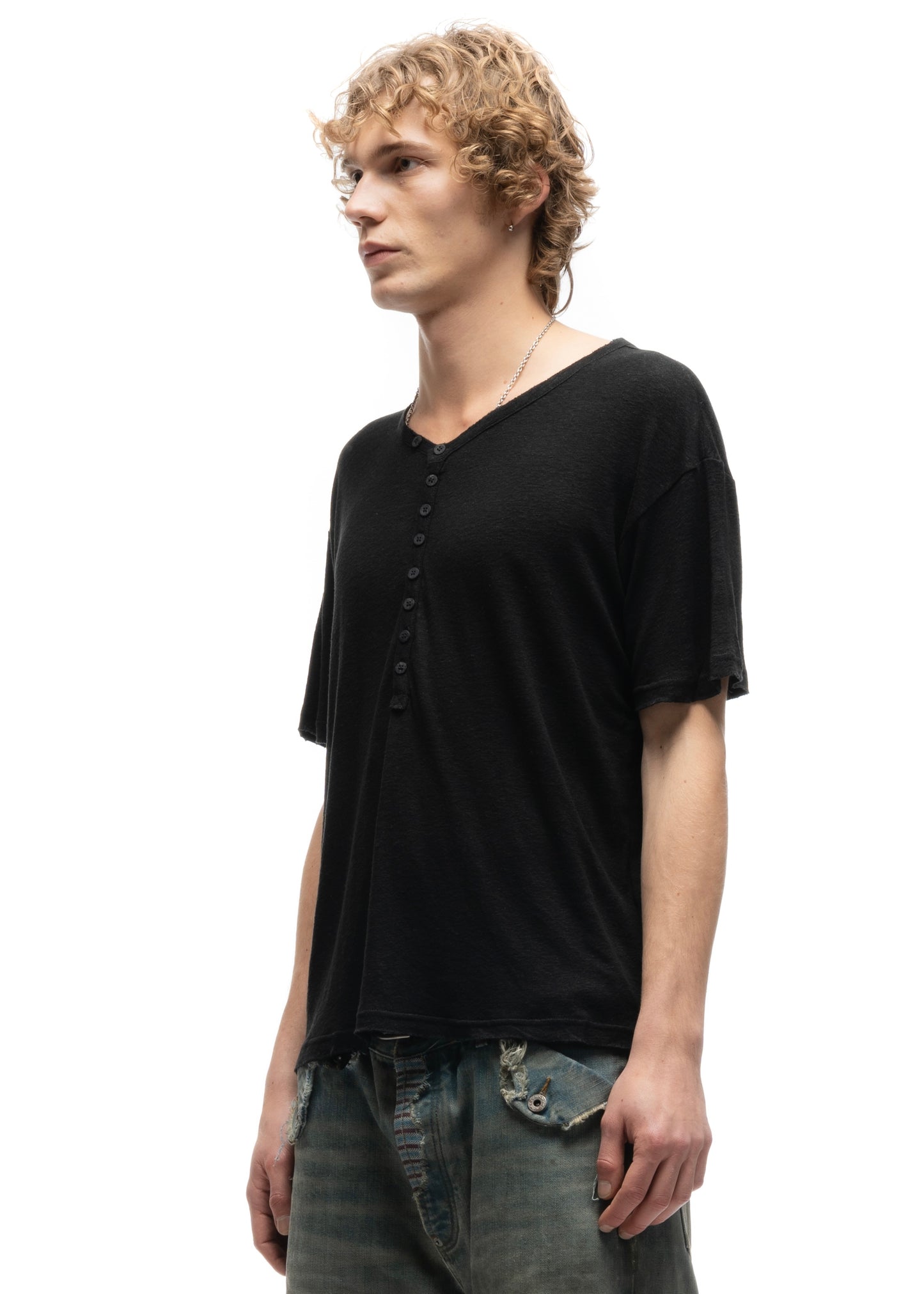 MESSAGE BUTTON UP T-SHIRT BLACK