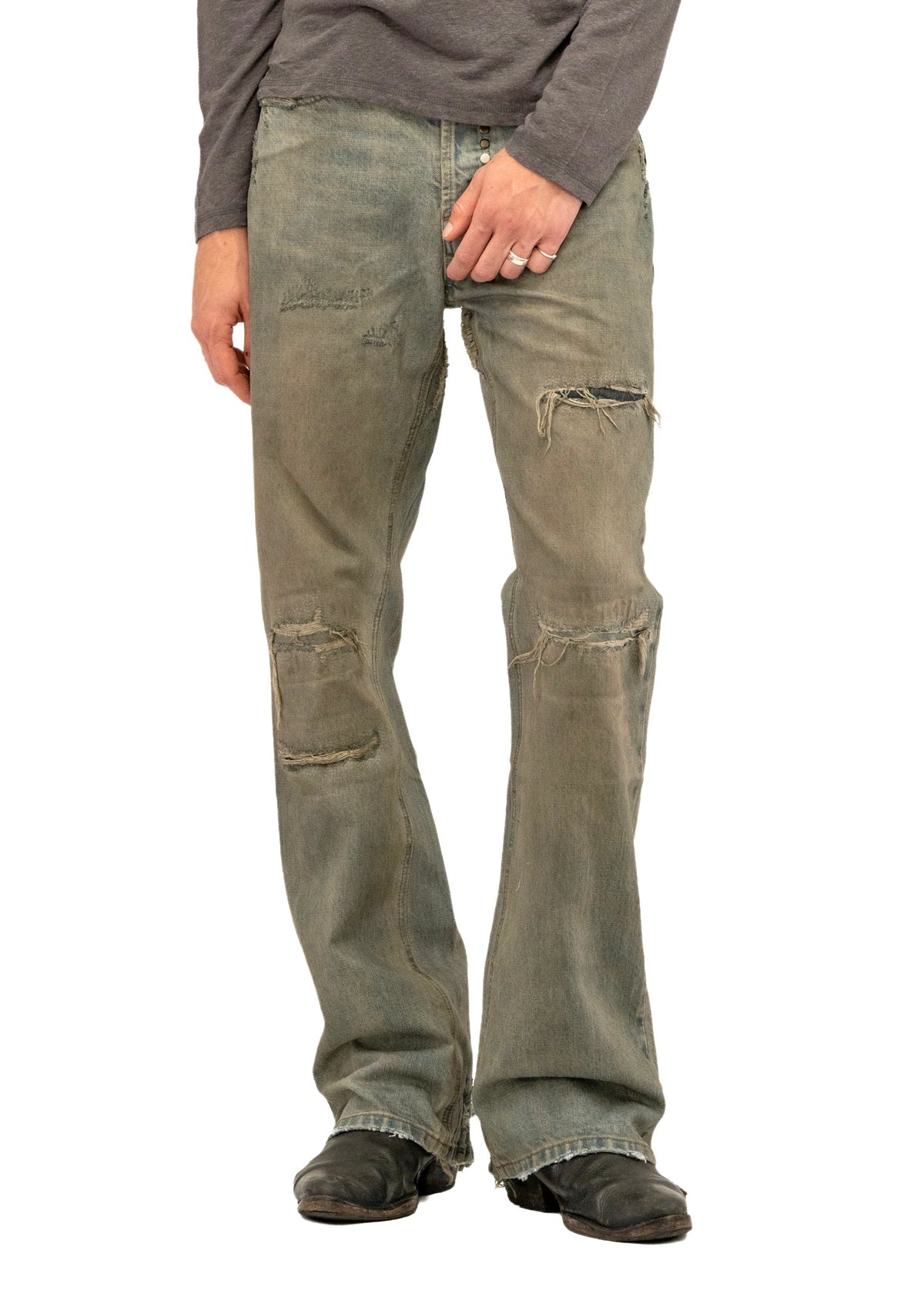 STUDDED SELVEDGE BOOTCUT DENIM