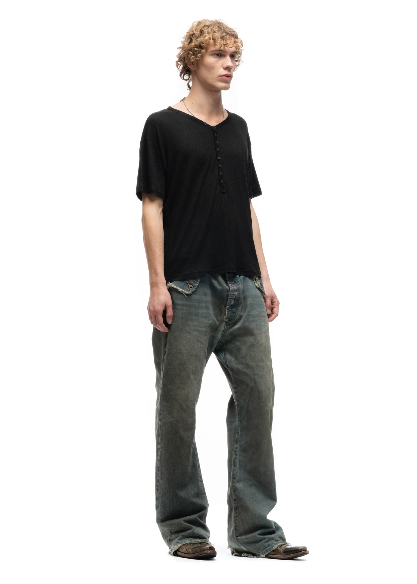 MESSAGE BUTTON UP T-SHIRT BLACK