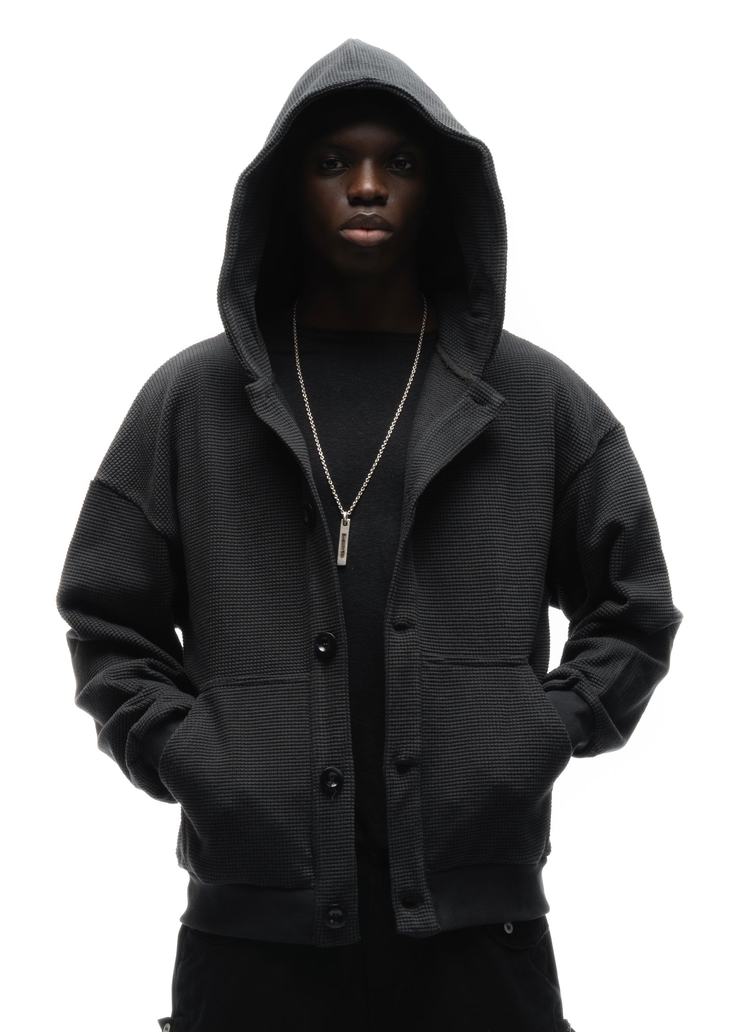 BUTTON KNIT COTTON JACKET BLACK