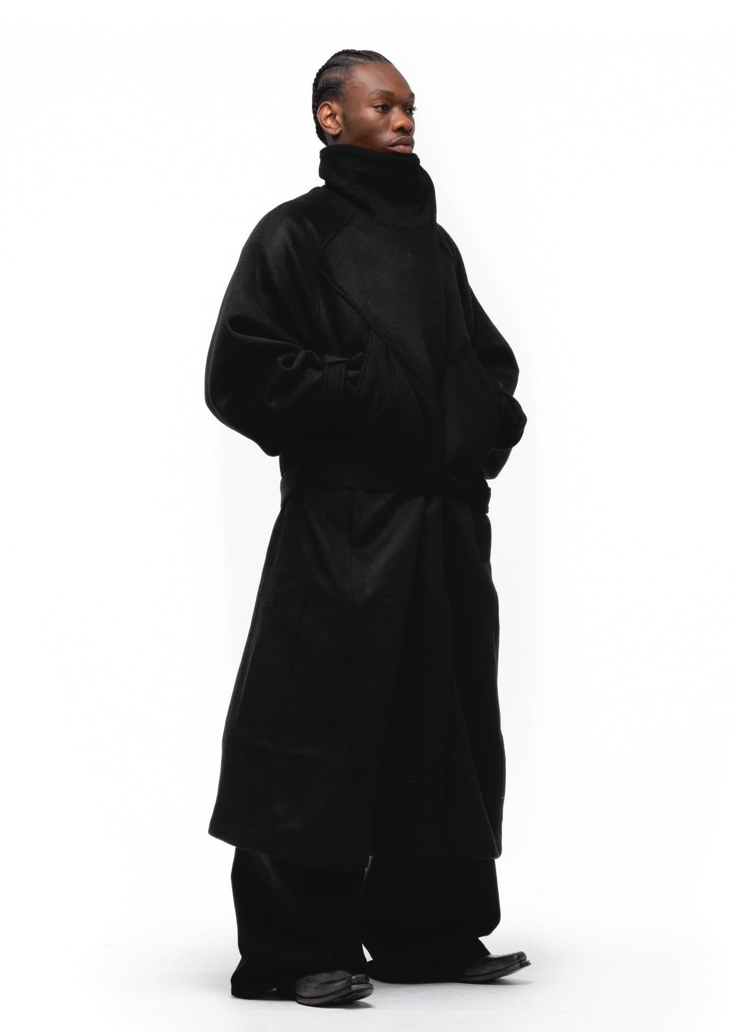 ASYMMETRICAL WOOL COAT BLACK