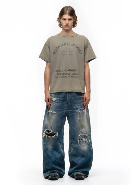 NO/FAITH STUDIOS◆ST.SEVERINUS SUNFADE WAFFLE COTTON T-SHIRT ST. SEVERINUS SUNFADE WAFFLE COTTON T-SHIRT – NO/FAITH STUDIOS