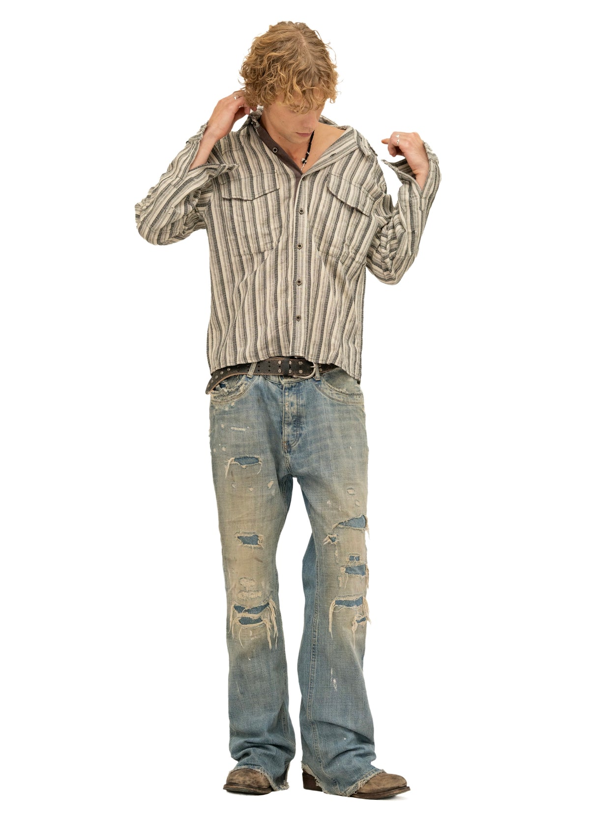 REWORKED STRIPE SHIRT GREY