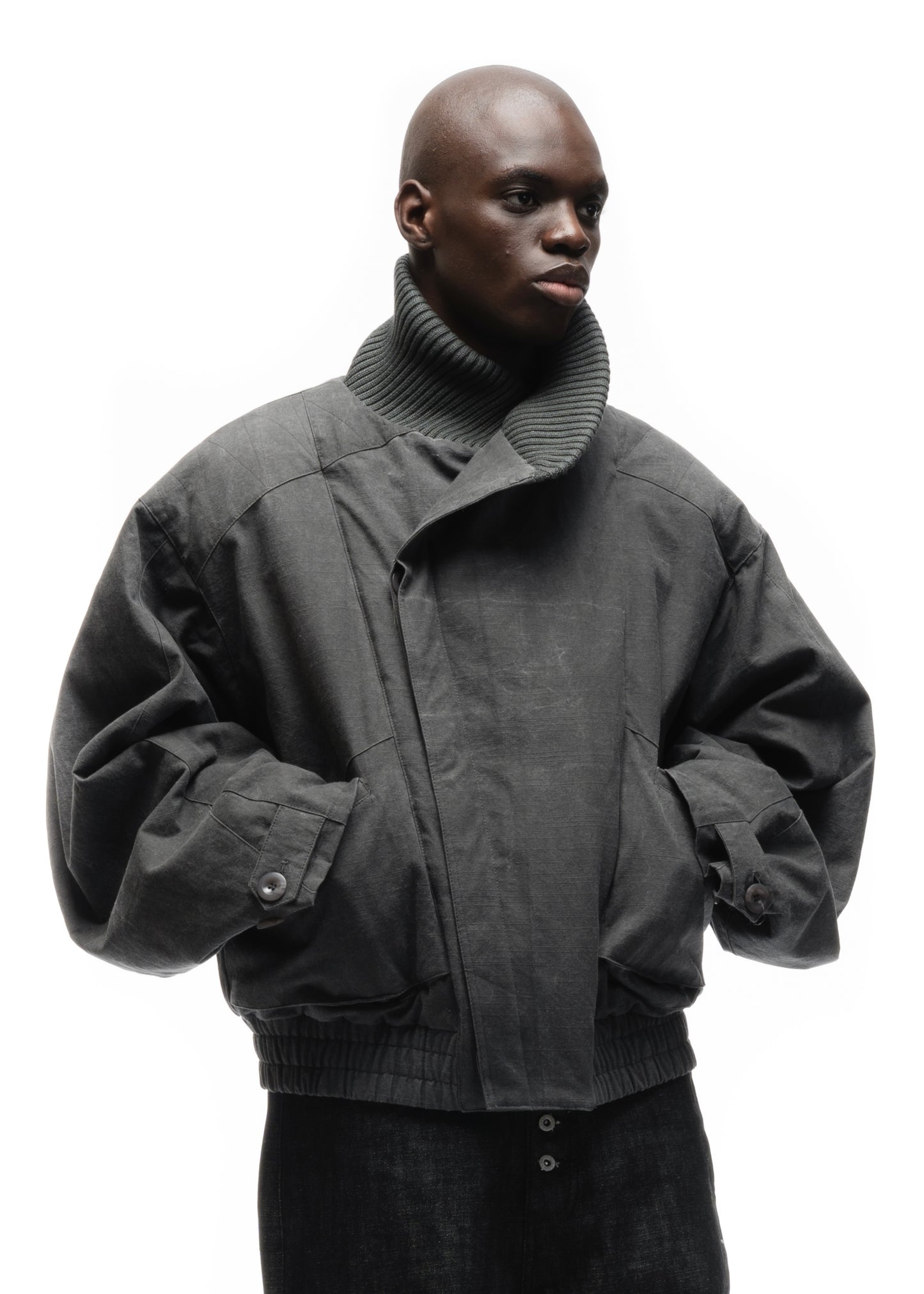 JAPANESE FLIGHT PADDED BOMBER JACKET STRUCTURED GREY