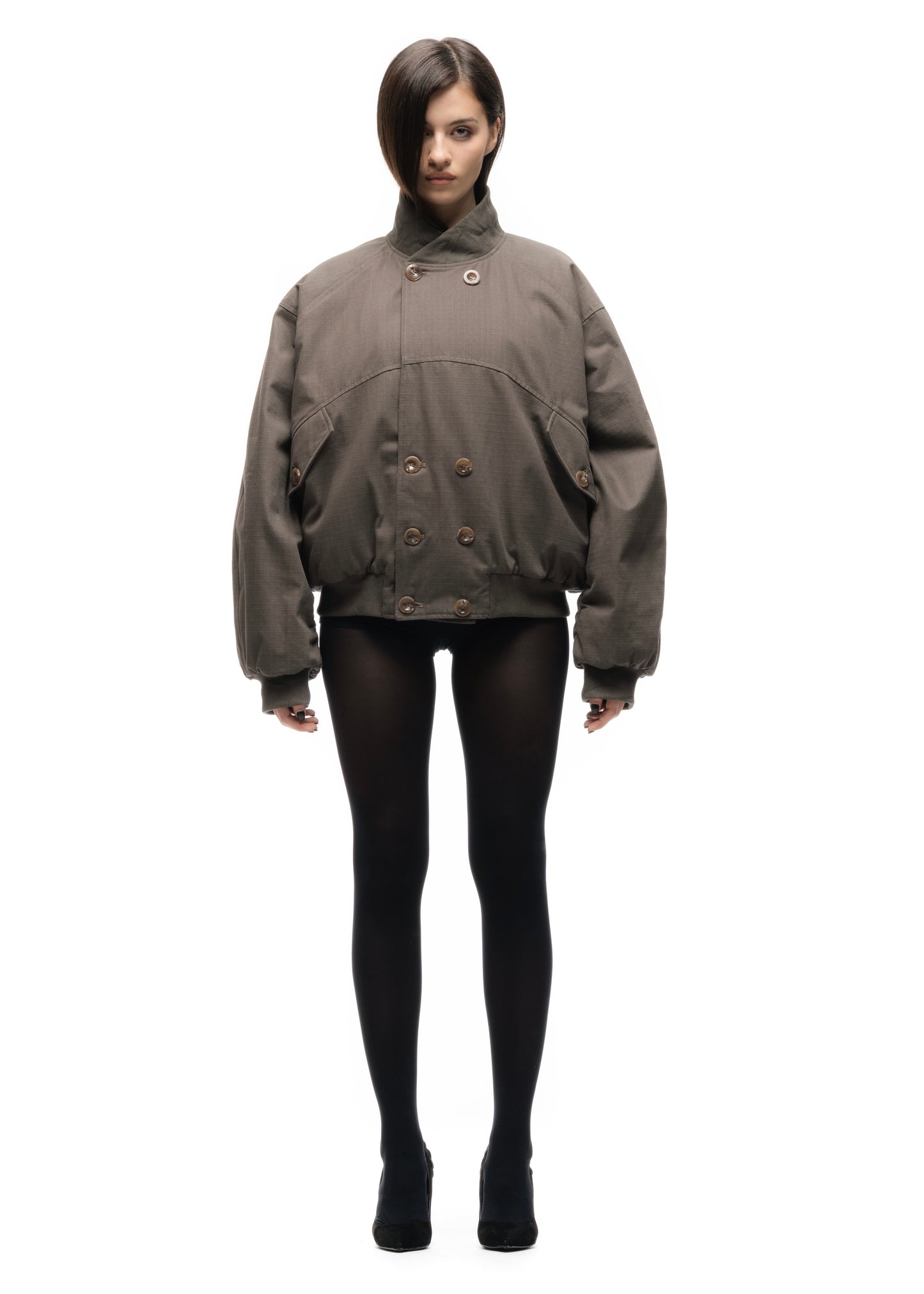 DOUBLE BUTTON BOMBER JACKET STRUCTURED STONE FEMALE