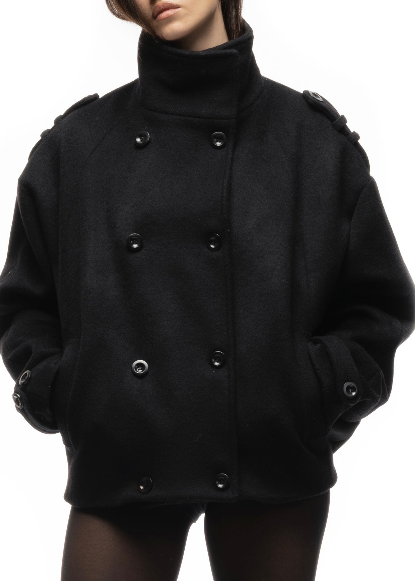BUTTON UP MARINE JACKET BLACK FEMALE