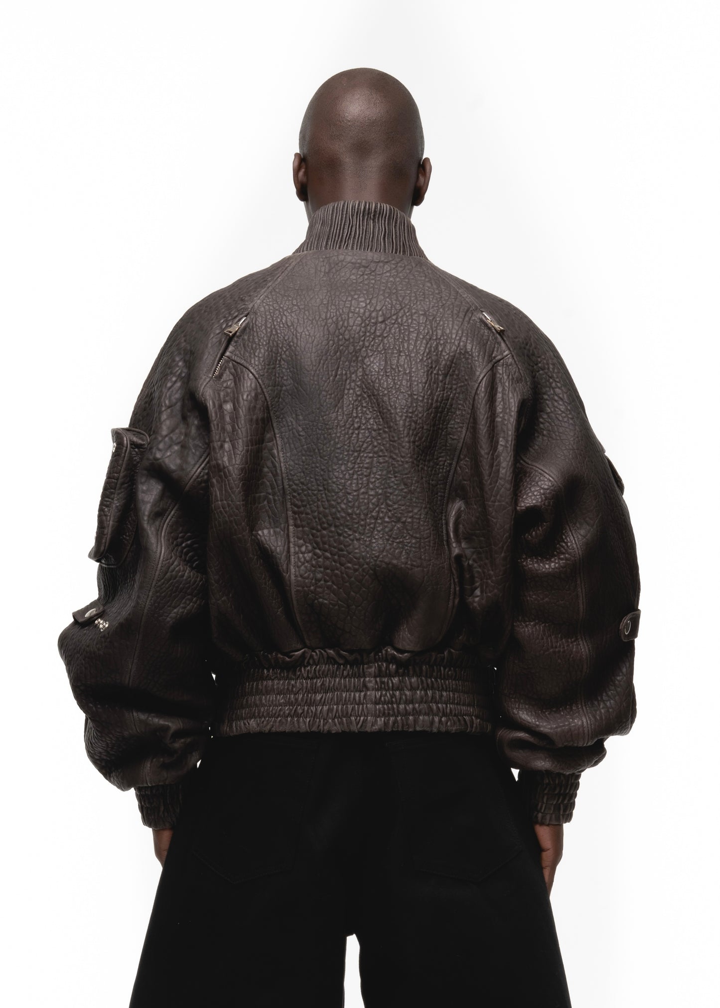 BROWN DRIED CONCRETE LEATHER BOMBER