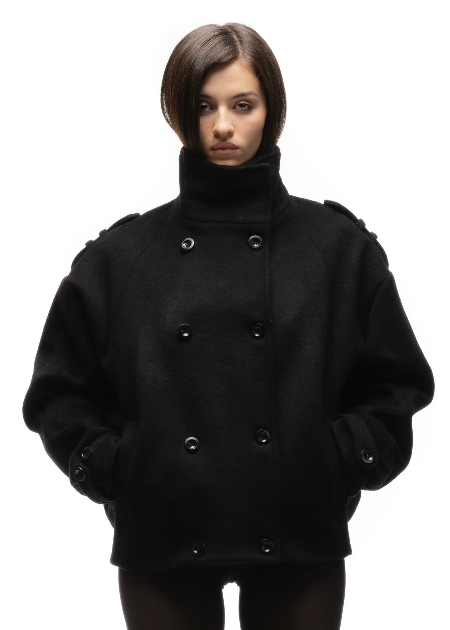 BUTTON UP MARINE JACKET BLACK FEMALE