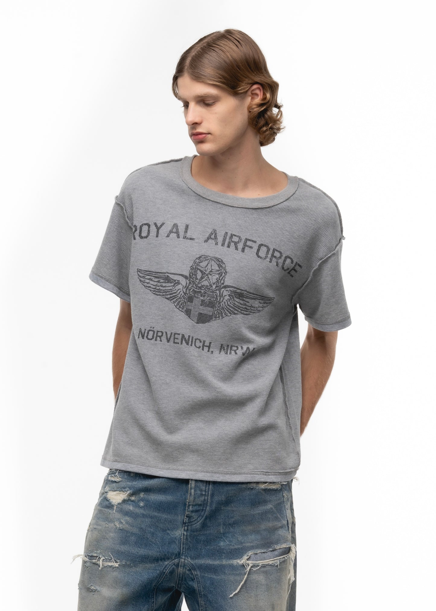 ROYAL AIR FORCE WAFFLE COTTON T-SHIRT GREY