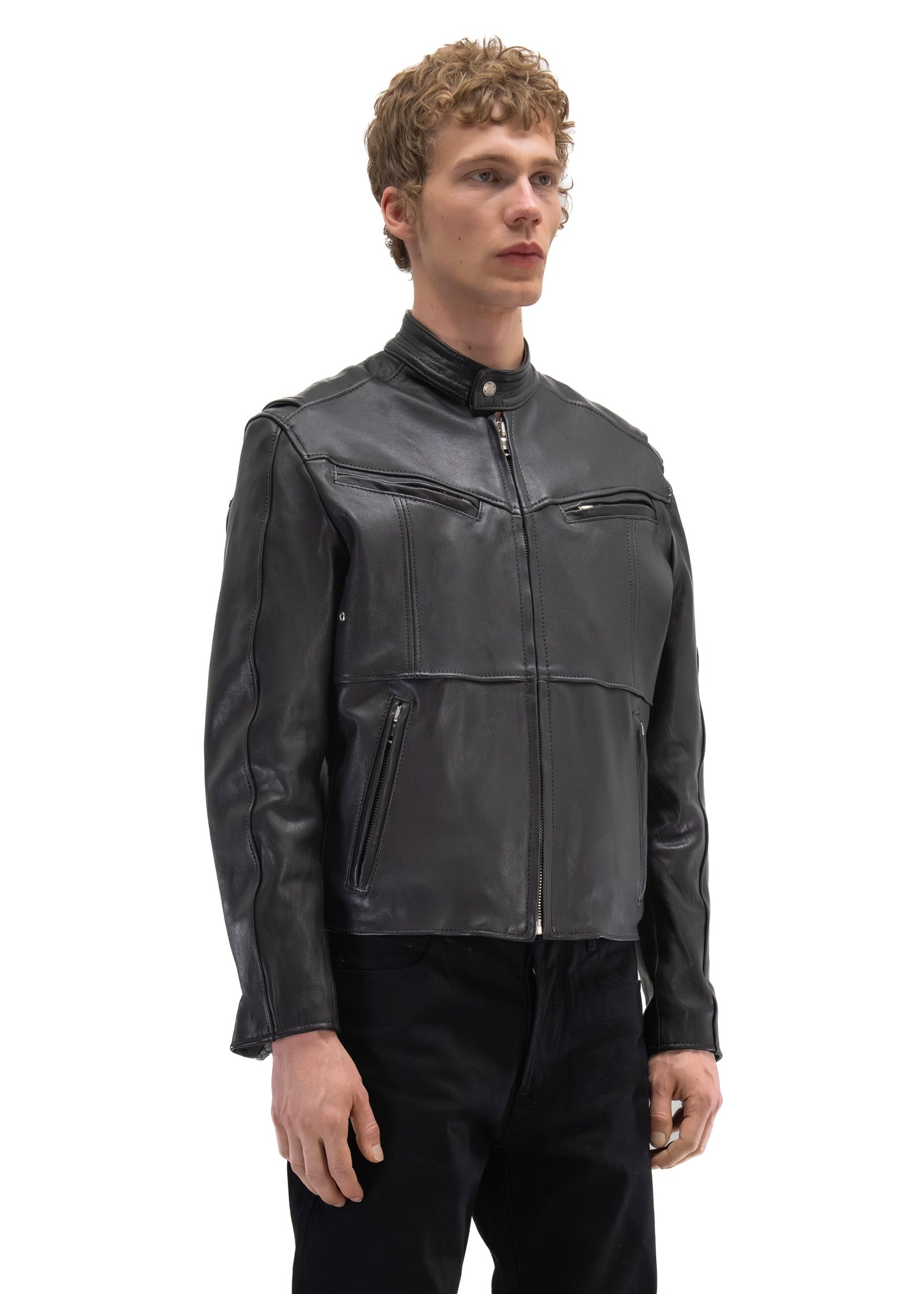 LAYERED RACER CUT LEATHER JACKET