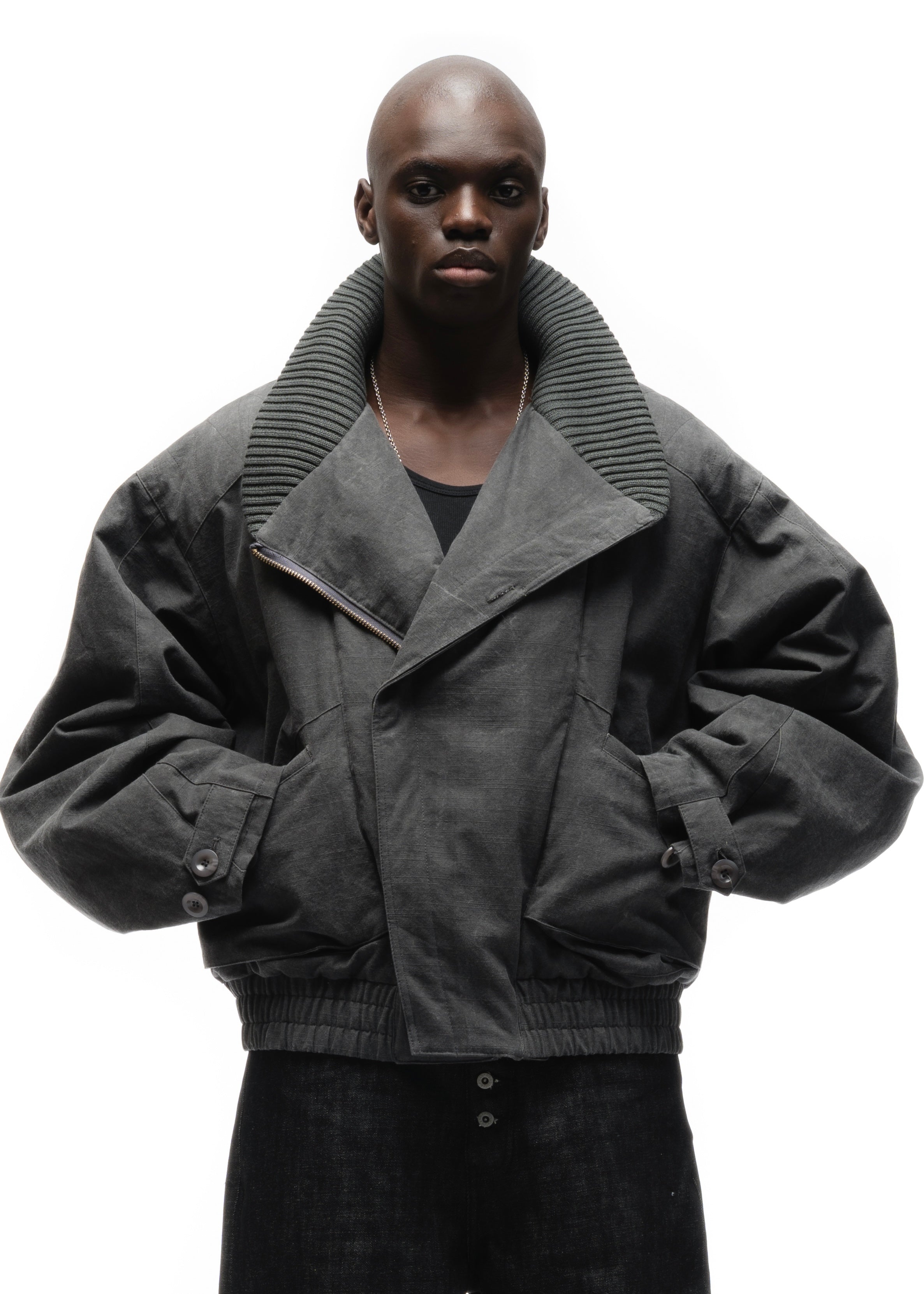 JAPANESE FLIGHT PADDED BOMBER JACKET STRUCTURED GREY – NO/FAITH