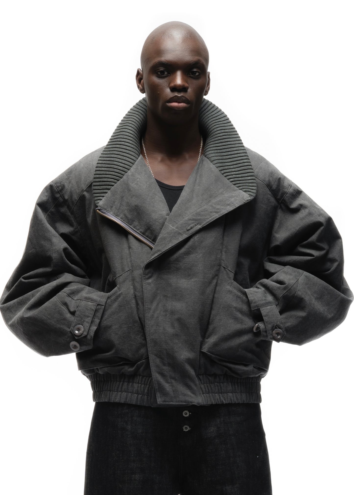 JAPANESE FLIGHT PADDED BOMBER JACKET STRUCTURED GREY
