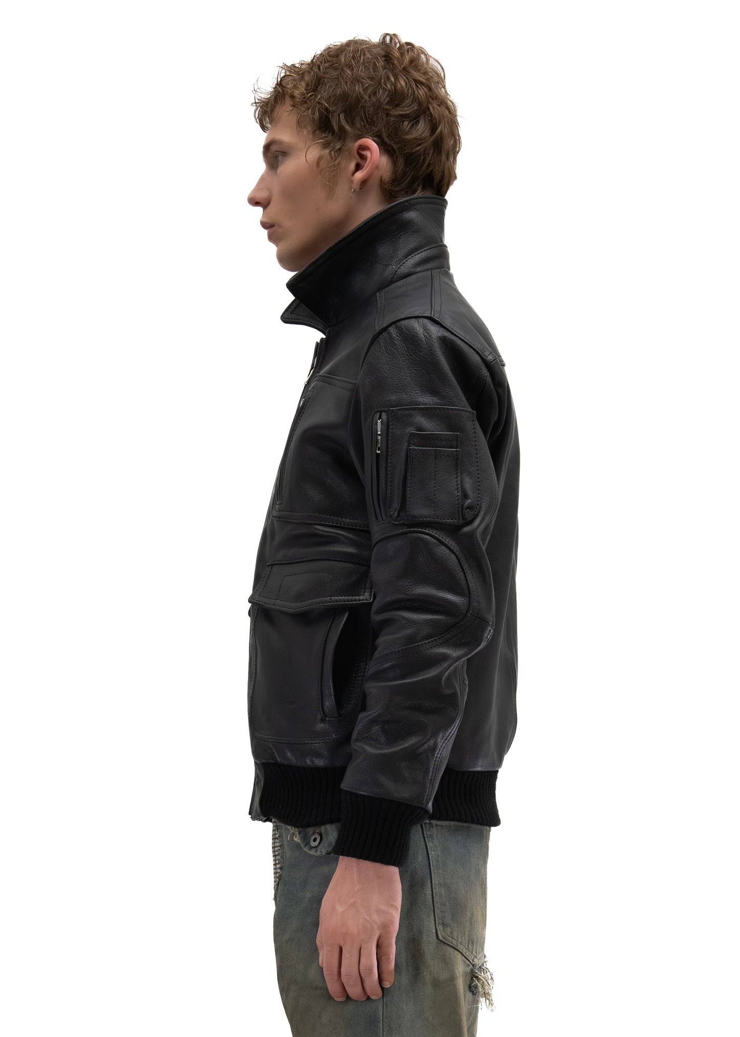 AVIATOR FUR LEATHER JACKET BLACK