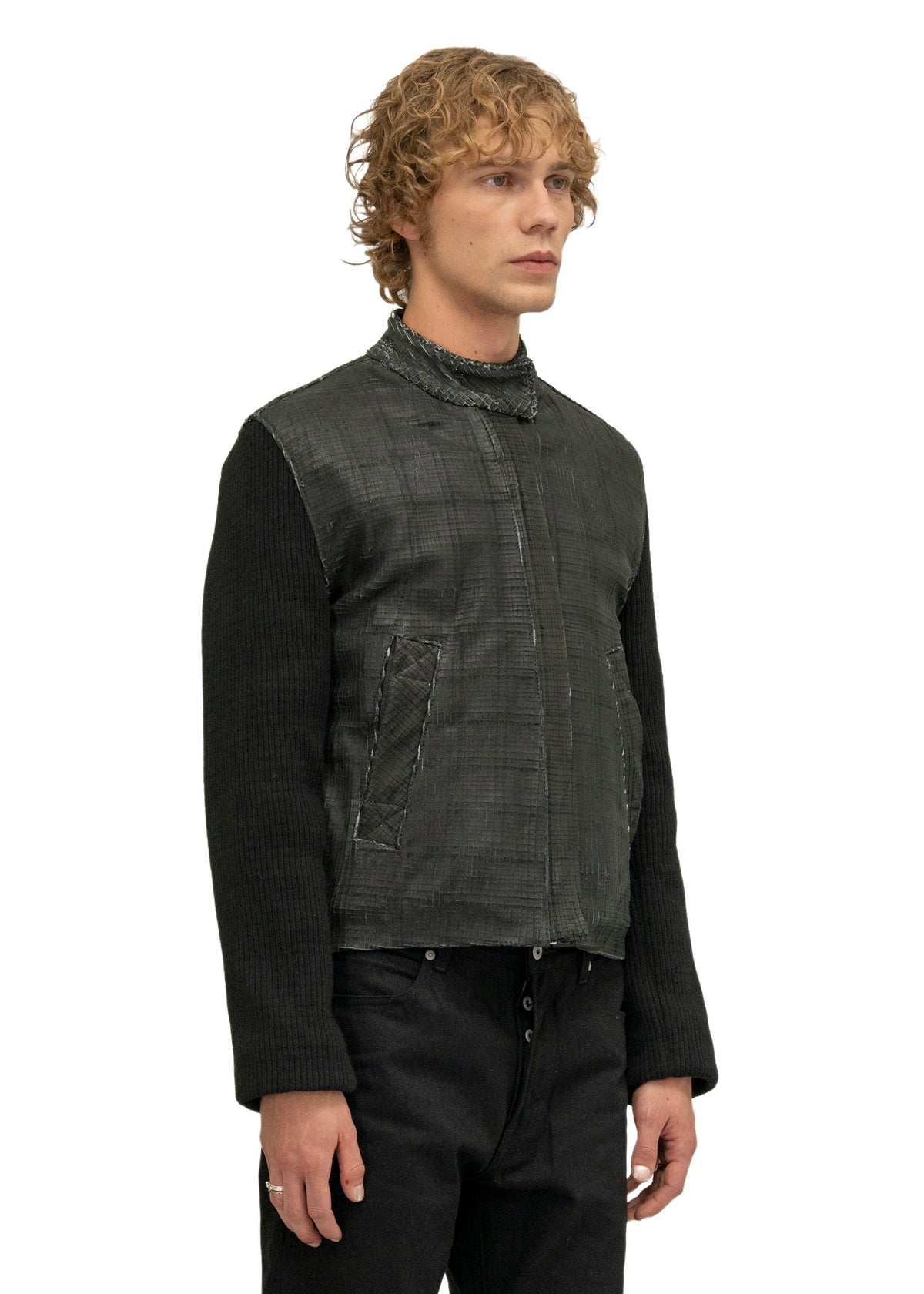 DRIVER GRID SCORED LEATHER JACKET