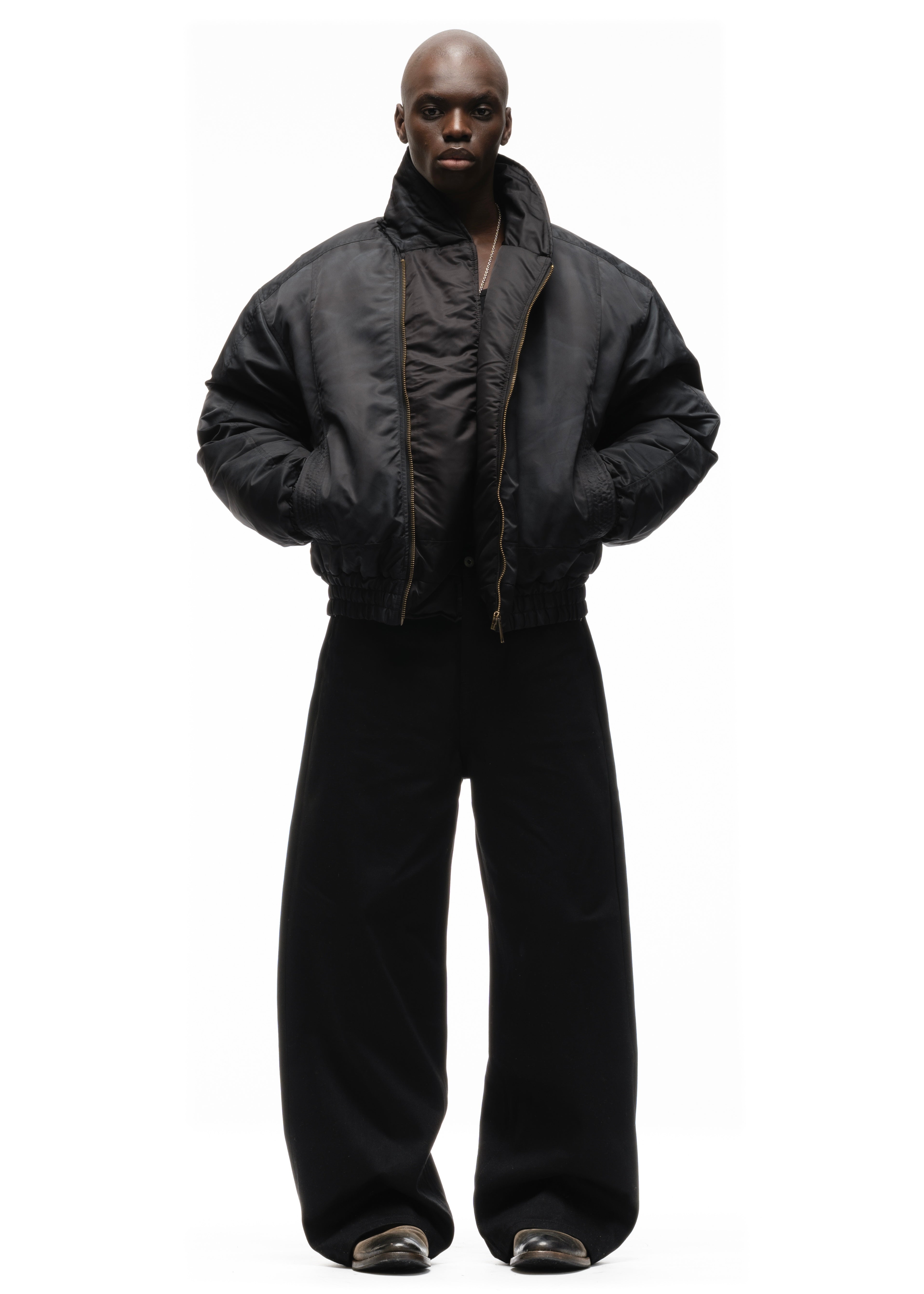 ASYMMETRICAL ZIP BOMBER JACKET BLACK – NO/FAITH STUDIOS