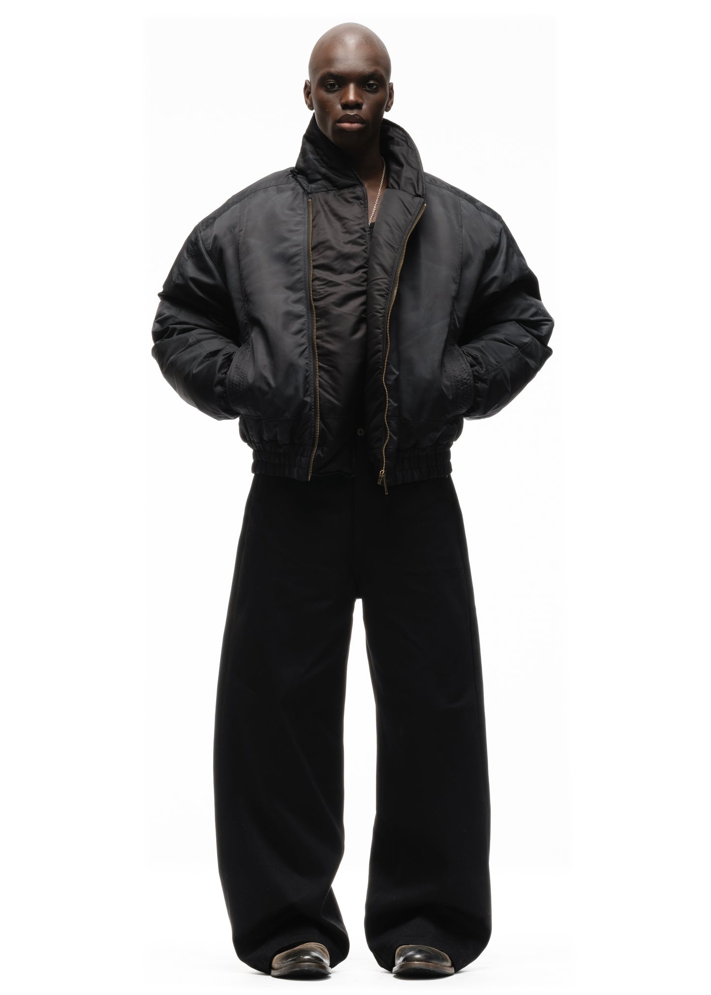 ASYMMETRICAL ZIP BOMBER JACKET BLACK