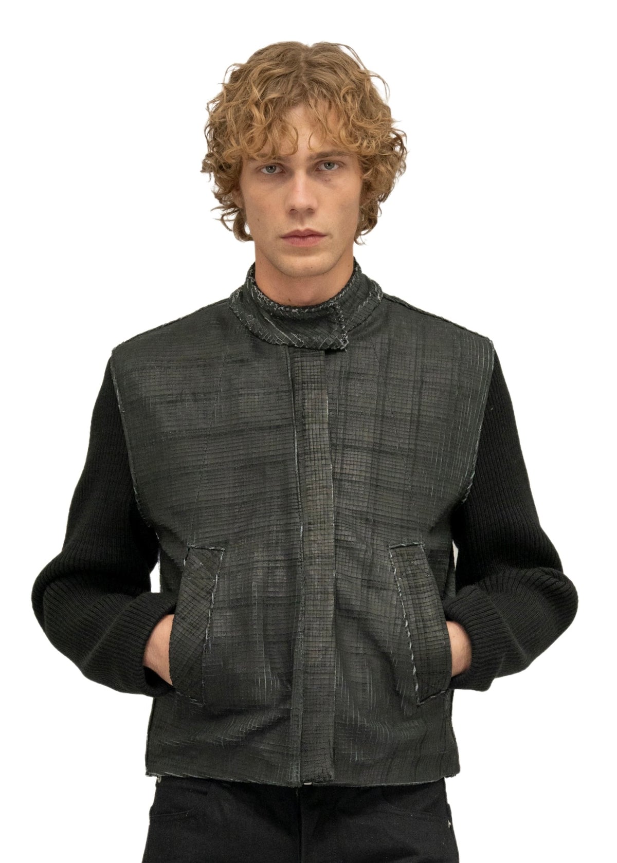 DRIVER GRID SCORED LEATHER JACKET