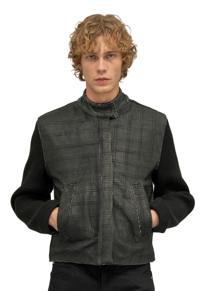 DRIVER GRID SCORED LEATHER JACKET