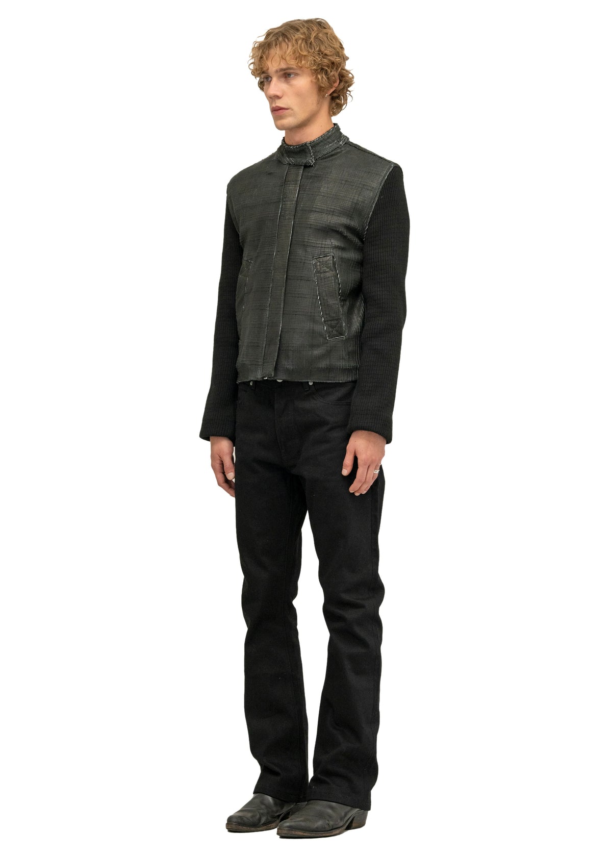 DRIVER GRID SCORED LEATHER JACKET