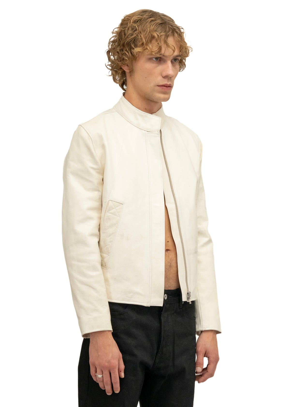 DRIVER ONE CUT WHITE LEATHER JACKET