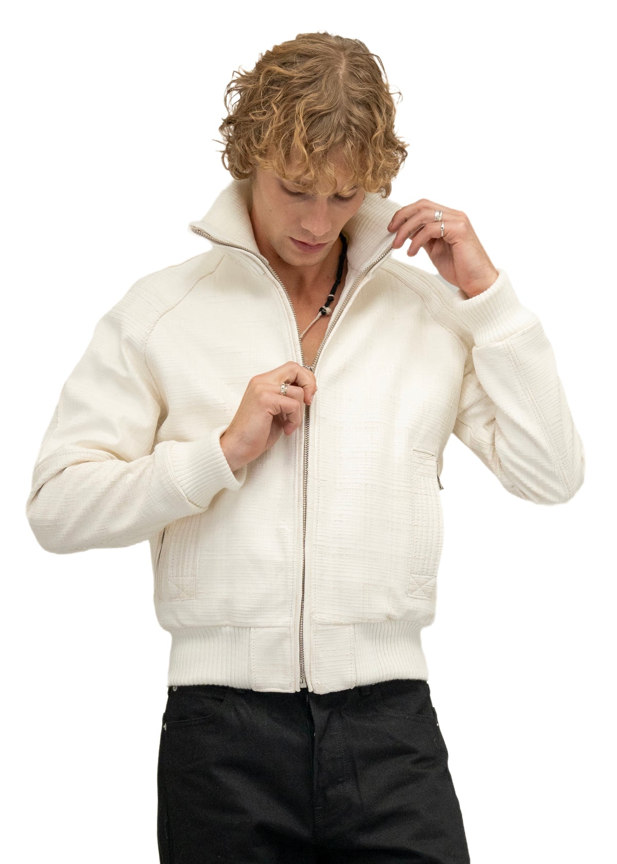 DUST ONE CUT GRID SCORED LEATHER JACKET