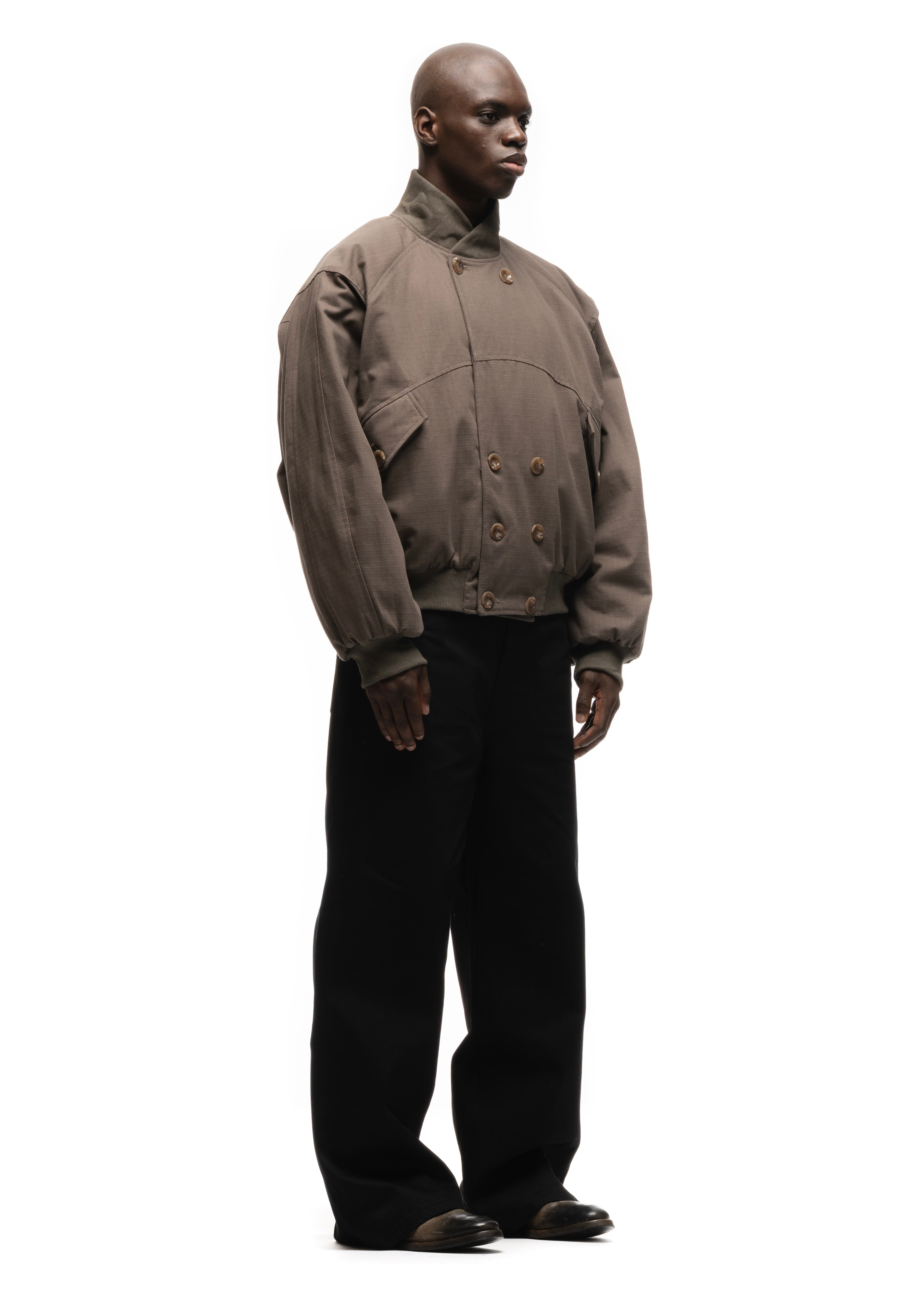DOUBLE BUTTON BOMBER JACKET STRUCTURED STONE – NO/FAITH STUDIOS