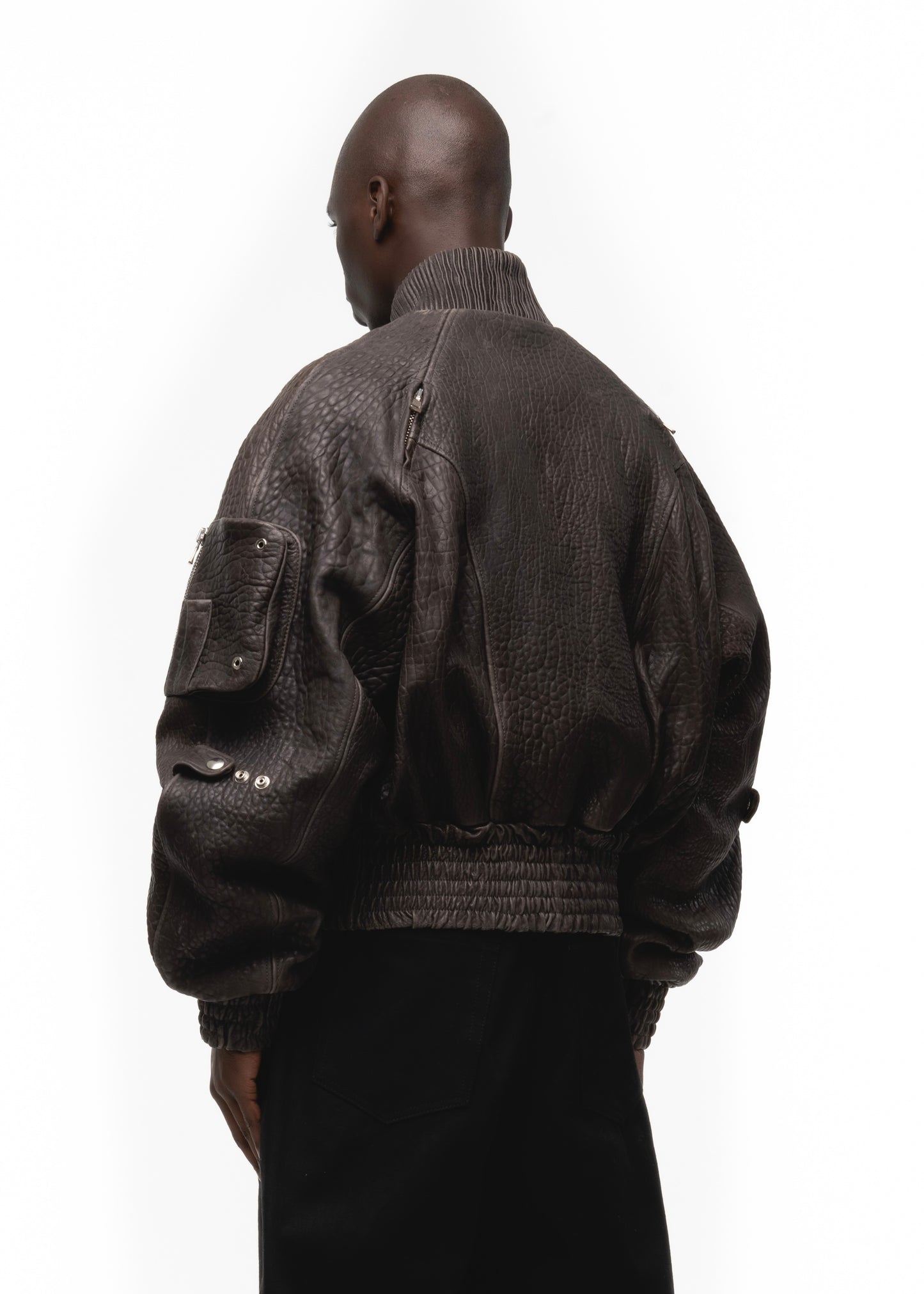 BROWN DRIED CONCRETE LEATHER BOMBER