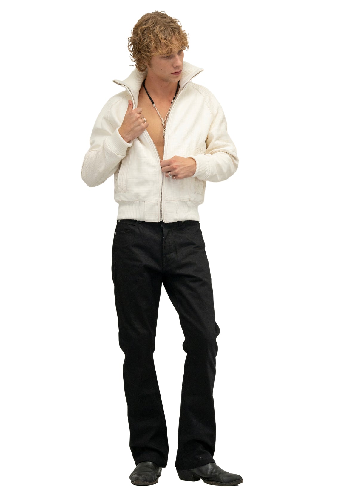 DUST ONE CUT GRID SCORED LEATHER JACKET